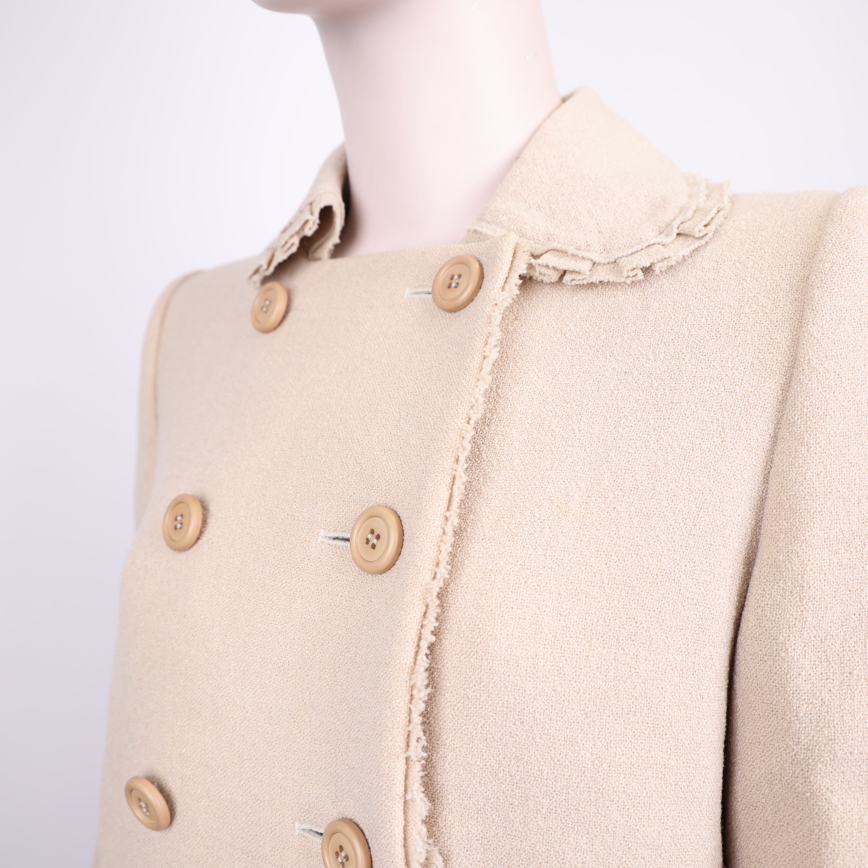 PRE OWNED- Miu Miu Khaki Double-Breasted Lace Coat Size 38