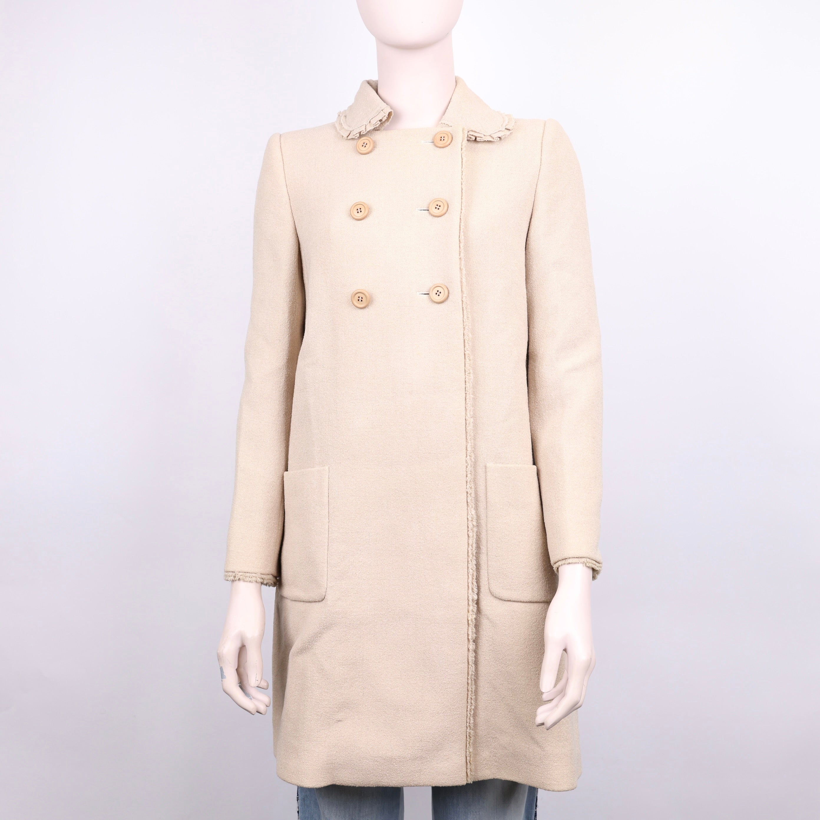 PRE OWNED- Miu Miu Khaki Double-Breasted Lace Coat Size 38