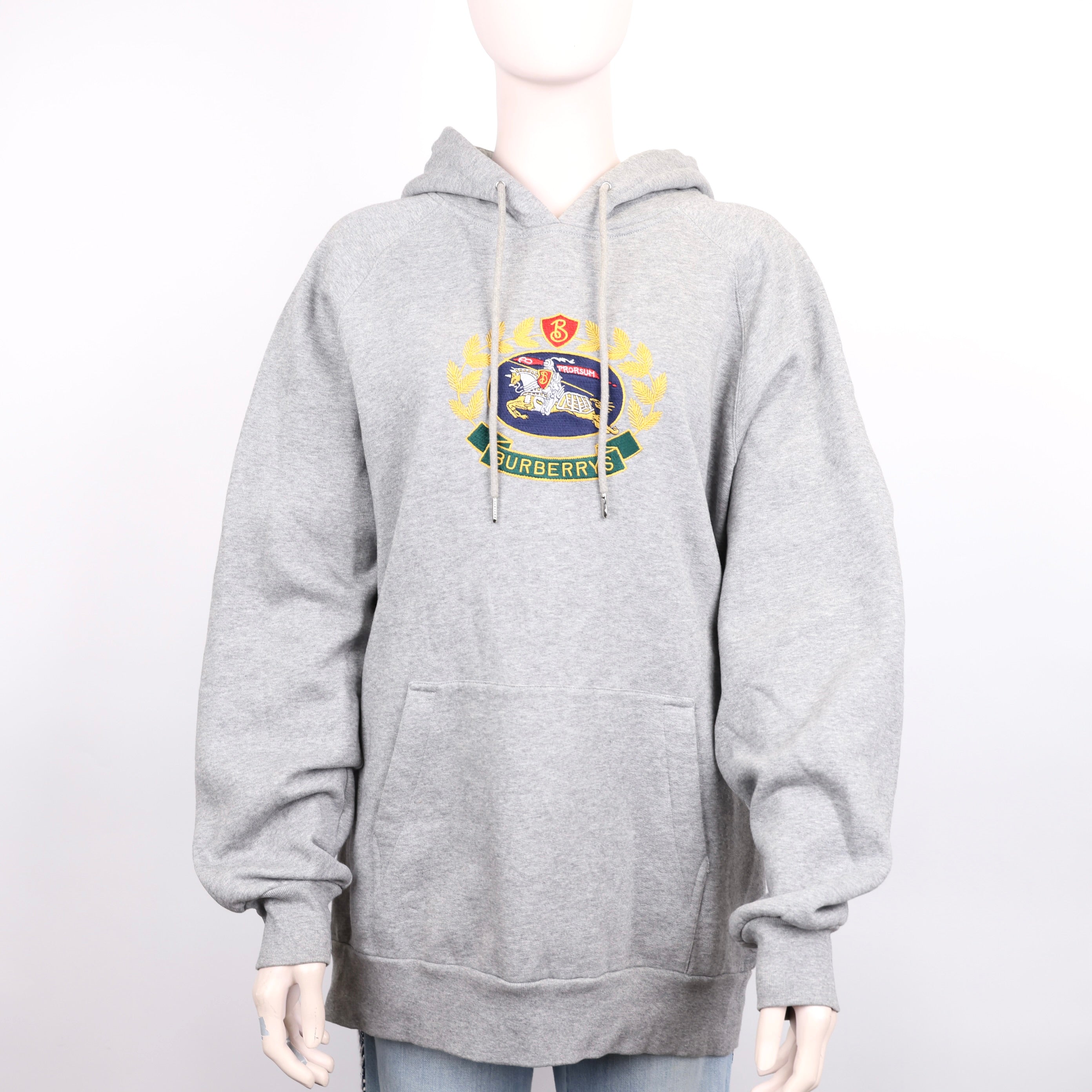PRE OWNED- Burberry Embroidered Archive Logo Jersey Hoodie SIZE M