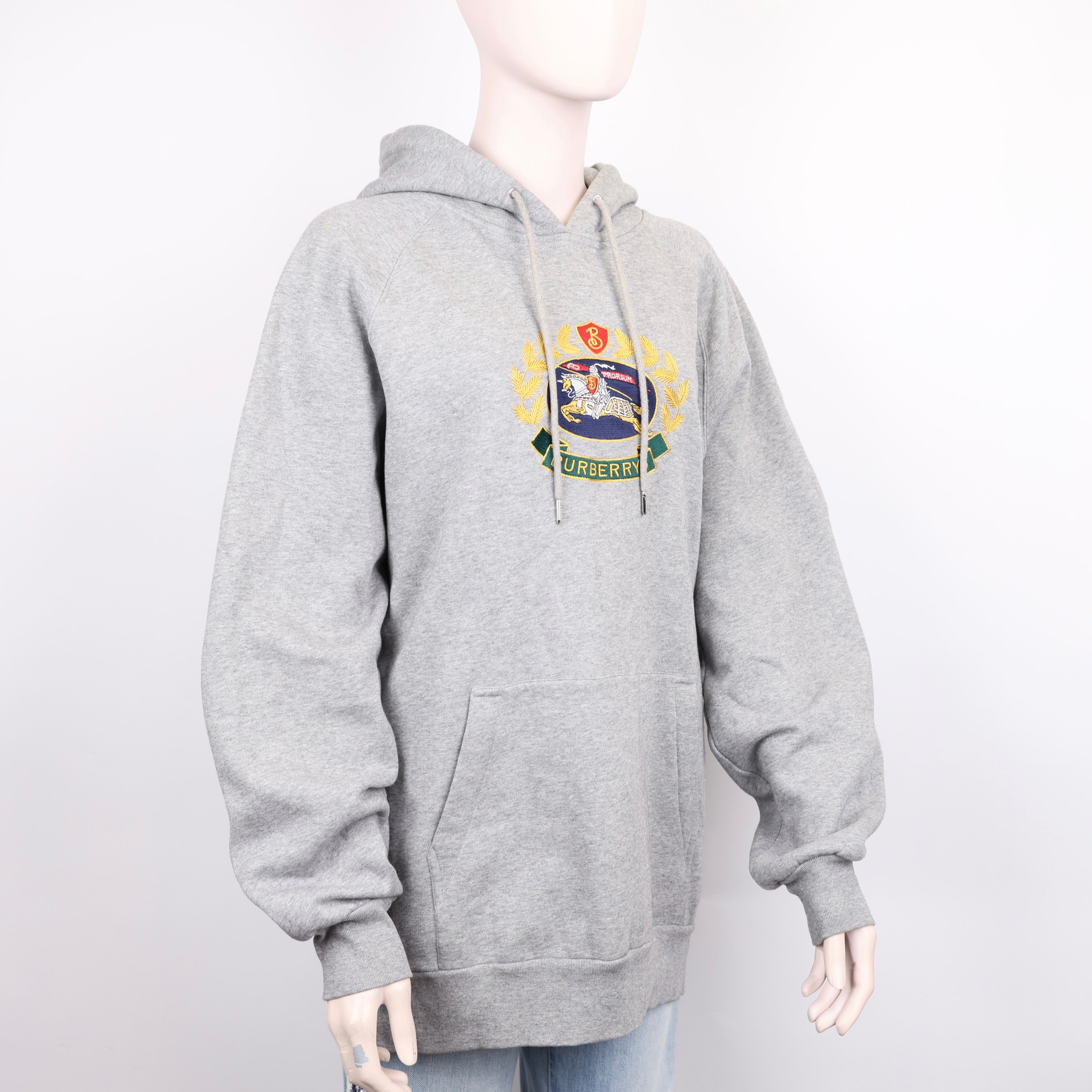 PRE OWNED- Burberry Embroidered Archive Logo Jersey Hoodie SIZE M