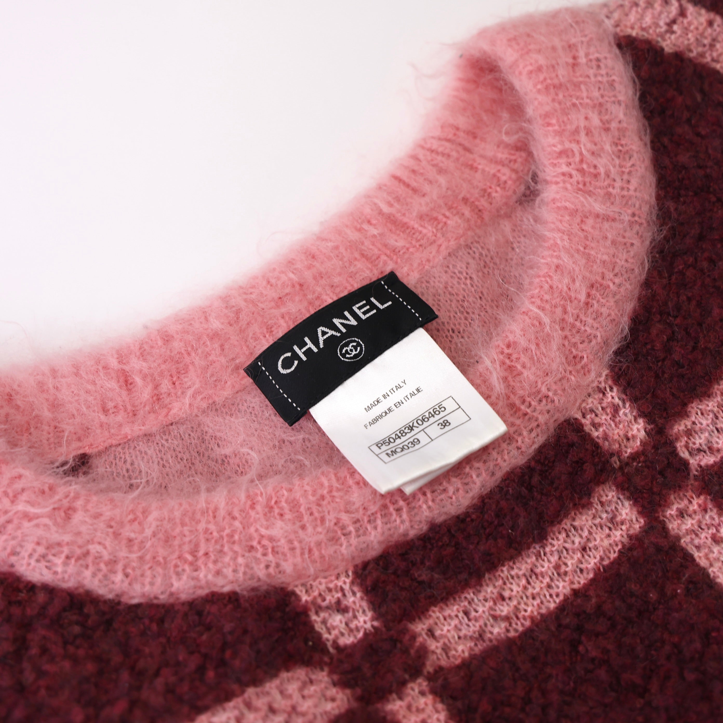 PRE OWNED- CHANEL colorblock check knit sweater size 38