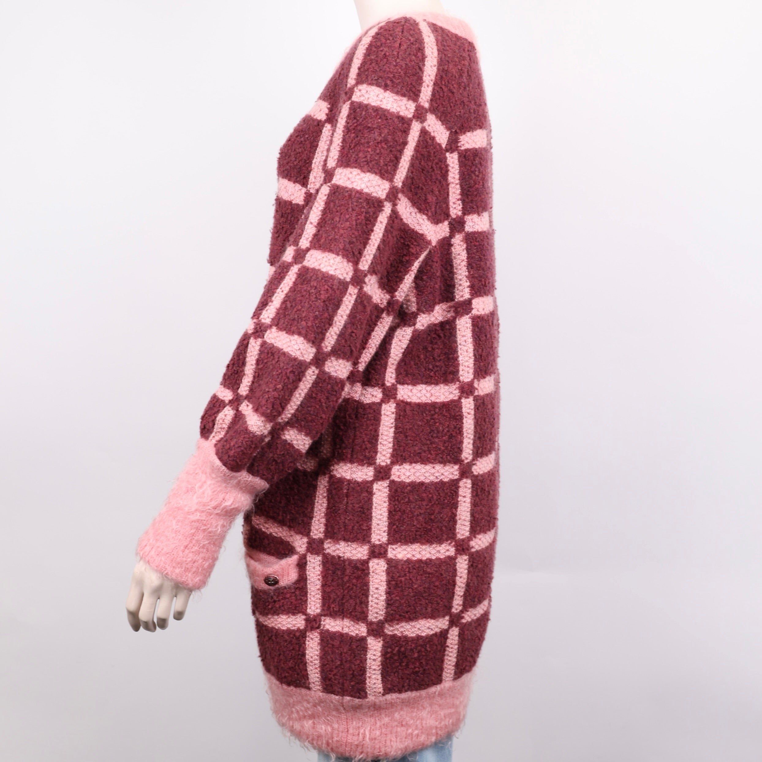 PRE OWNED- CHANEL colorblock check knit sweater size 38
