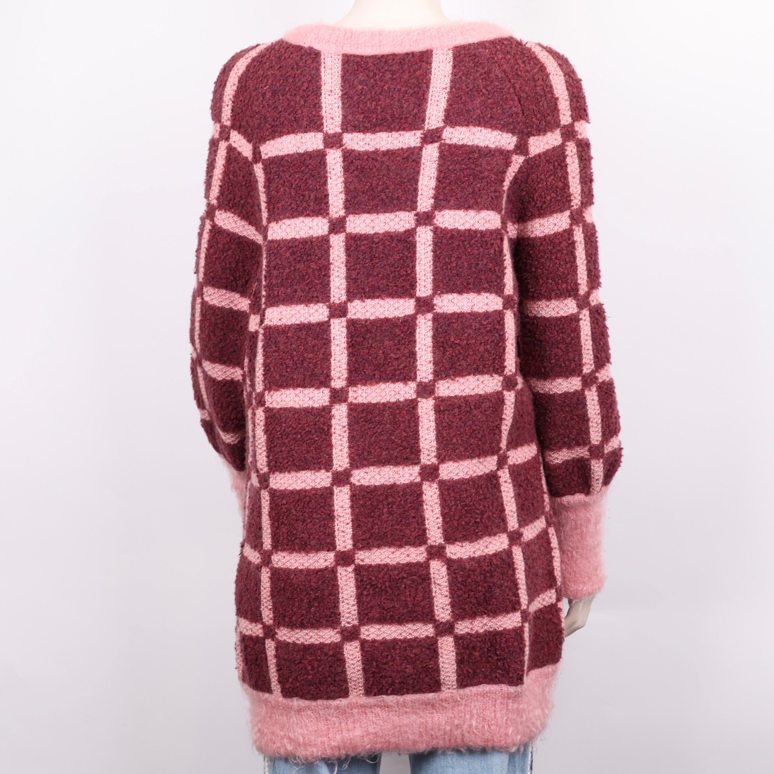 PRE OWNED- CHANEL colorblock check knit sweater size 38