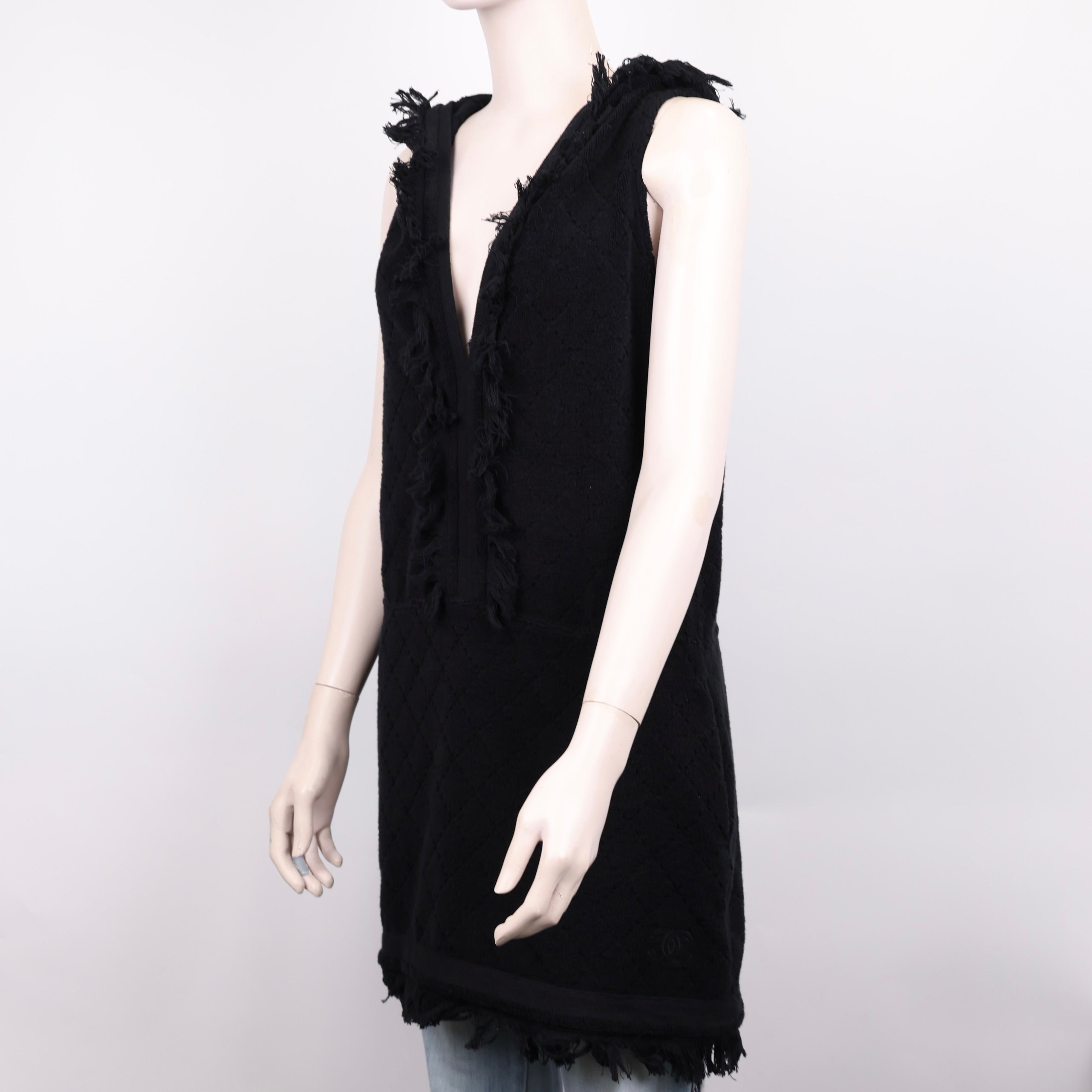 PRE OWNED- CHANEL Black Destroyed Hoodie Size 38