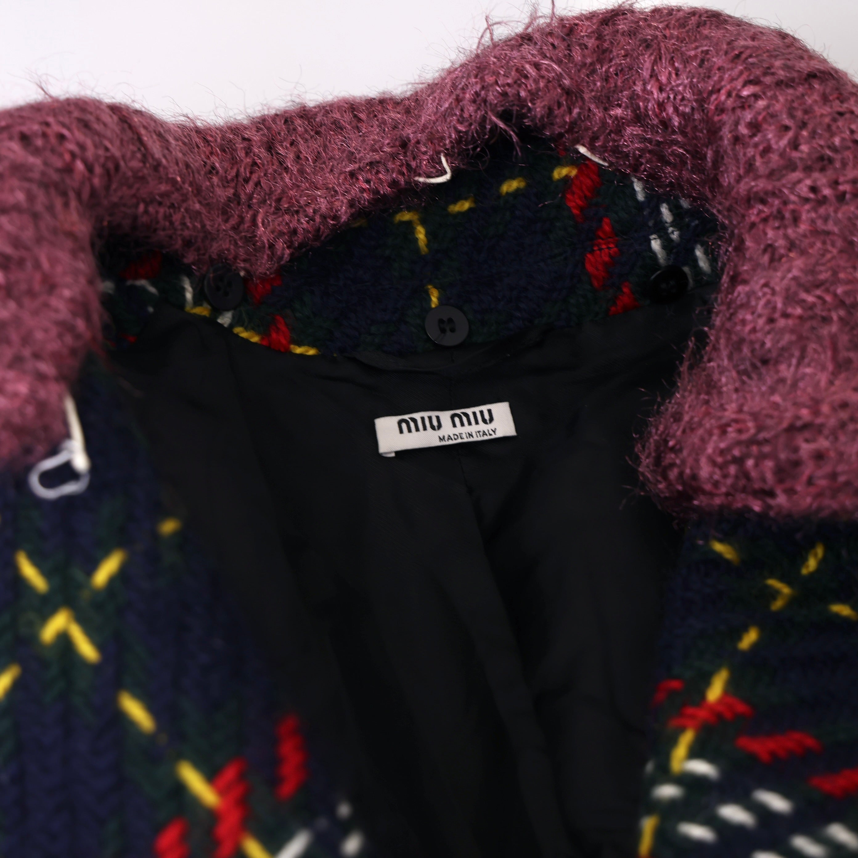 PRE OWNED-Miu Miu fur collar plaid coat size 40