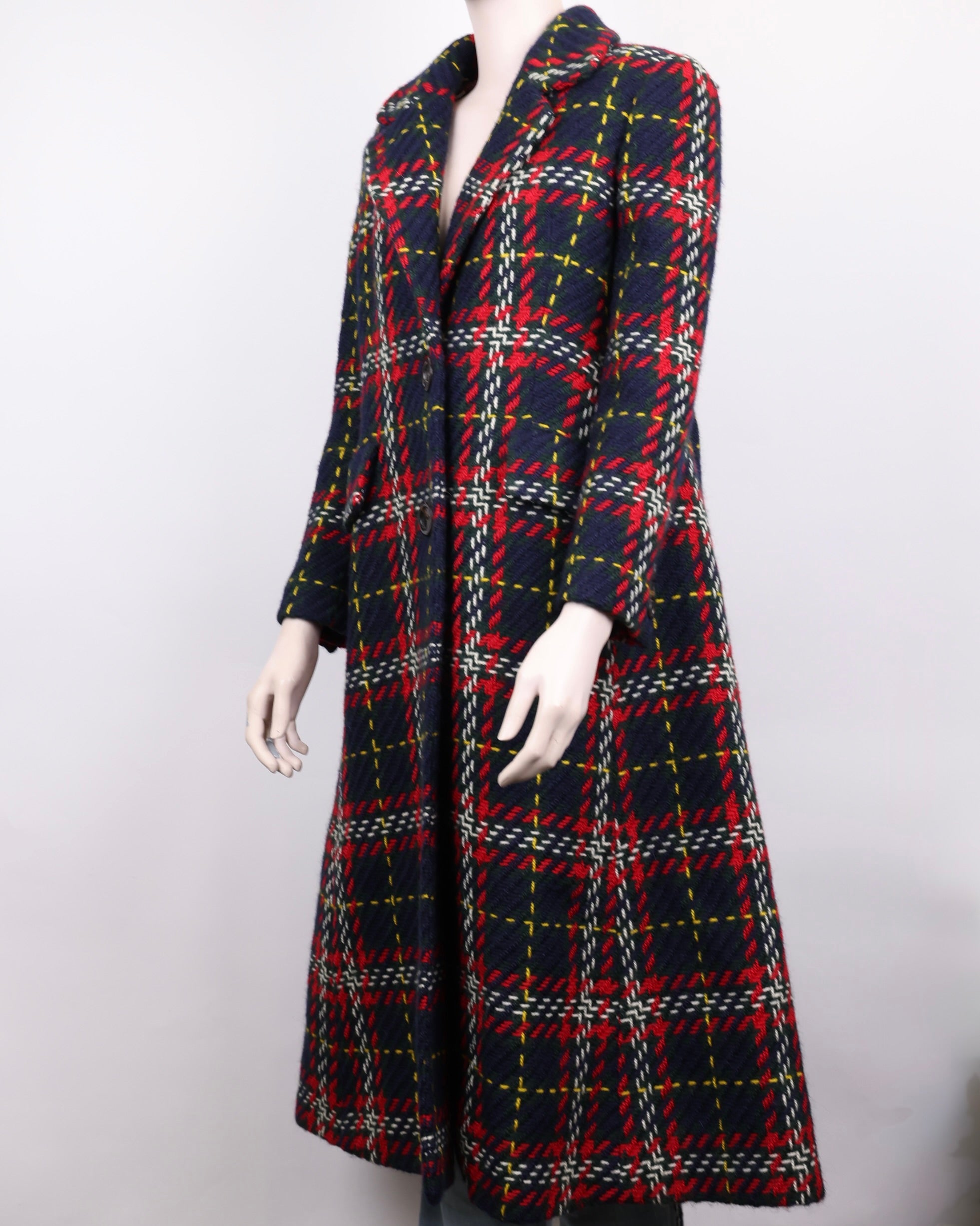 PRE OWNED-Miu Miu fur collar plaid coat size 40