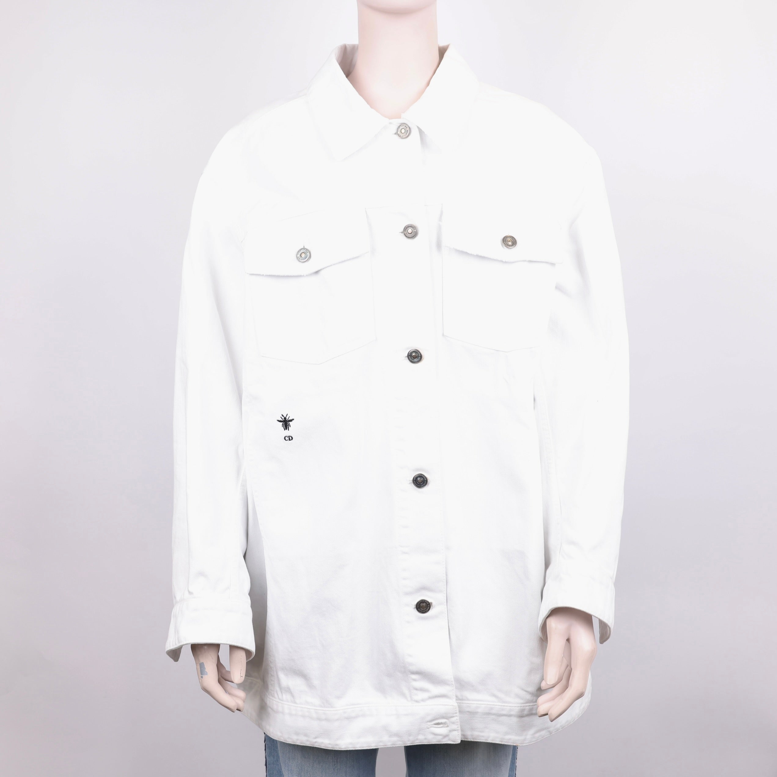 PRE OWNED- Dior white bee embroidered denim jacket size 38