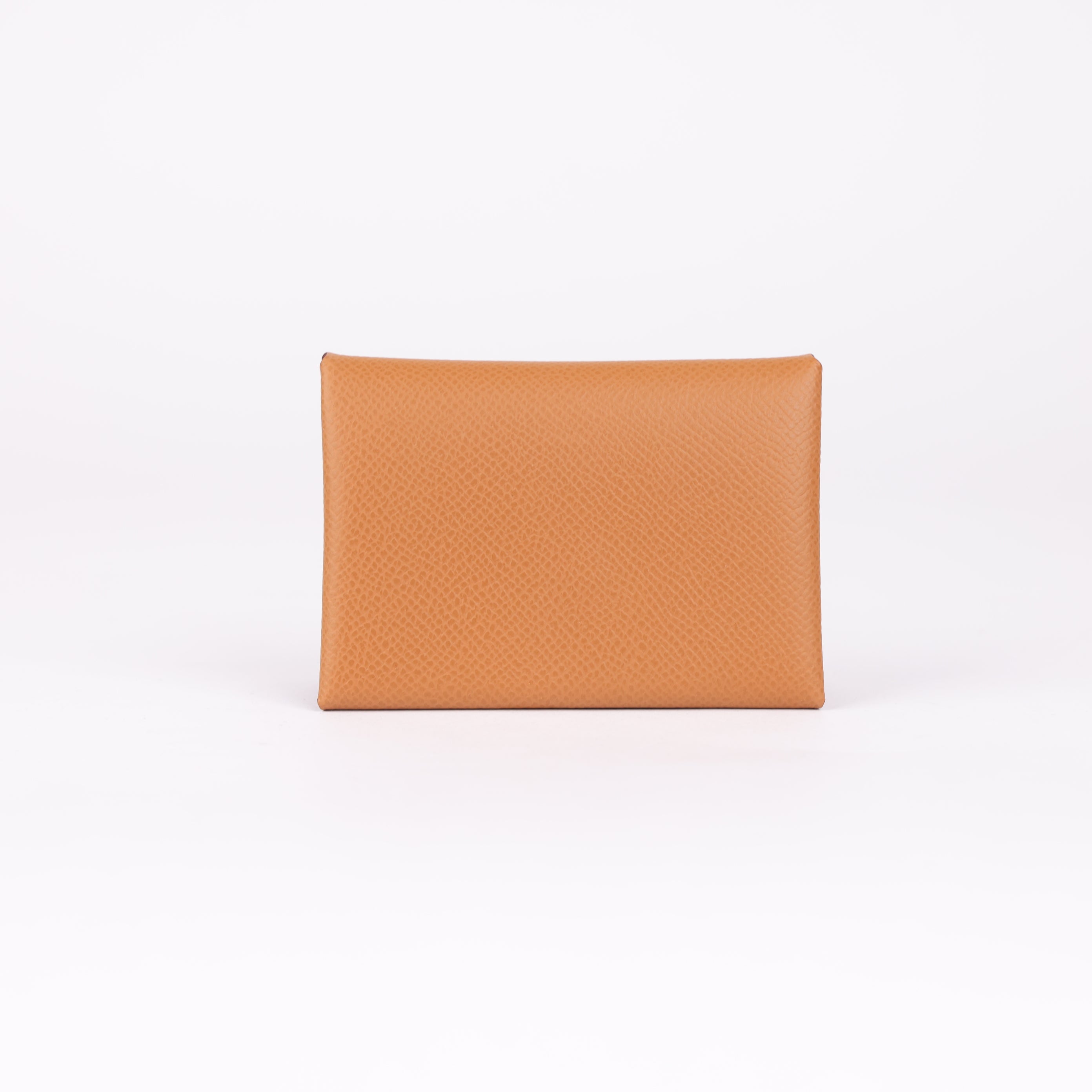 PRE OWNED- HERMES Wallet Calvi duo Coin Compartment coin purse Card Case Epsom Brown