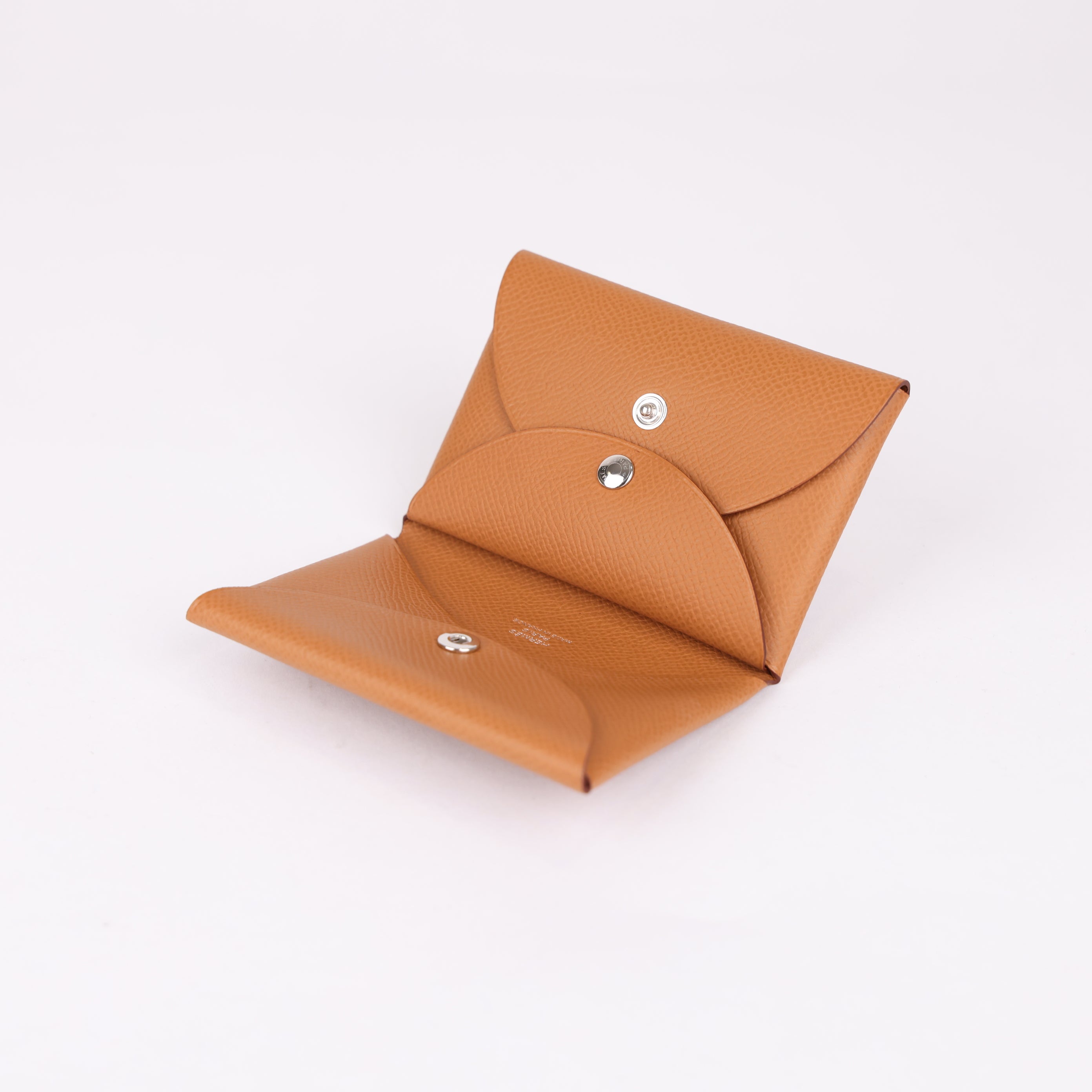 PRE OWNED- HERMES Wallet Calvi duo Coin Compartment coin purse Card Case Epsom Brown