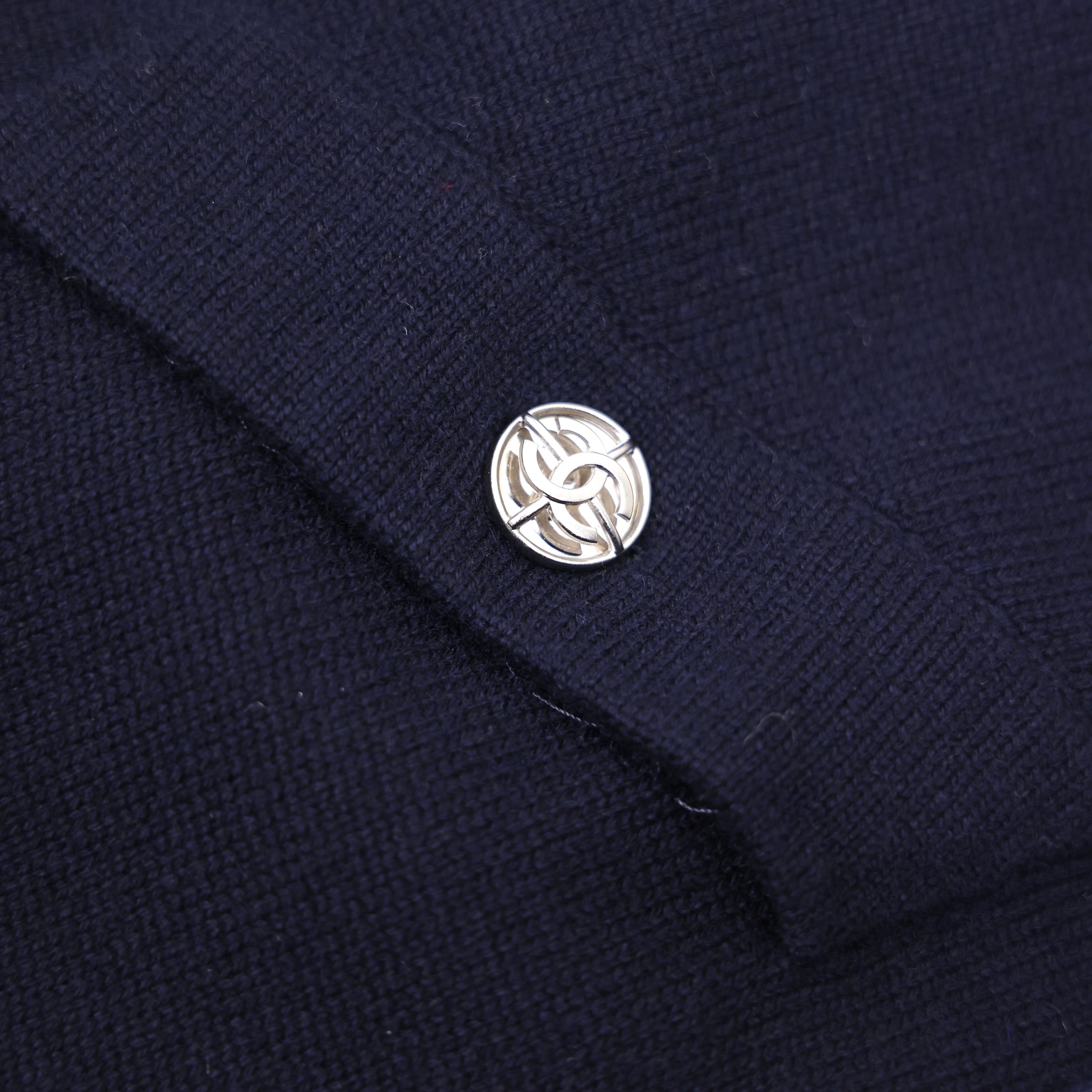 PRE OWNED- CHANEL CASHMERE CARDI/COAT WITH 'CC' LOGO BUTTONS. SIZE 38FR