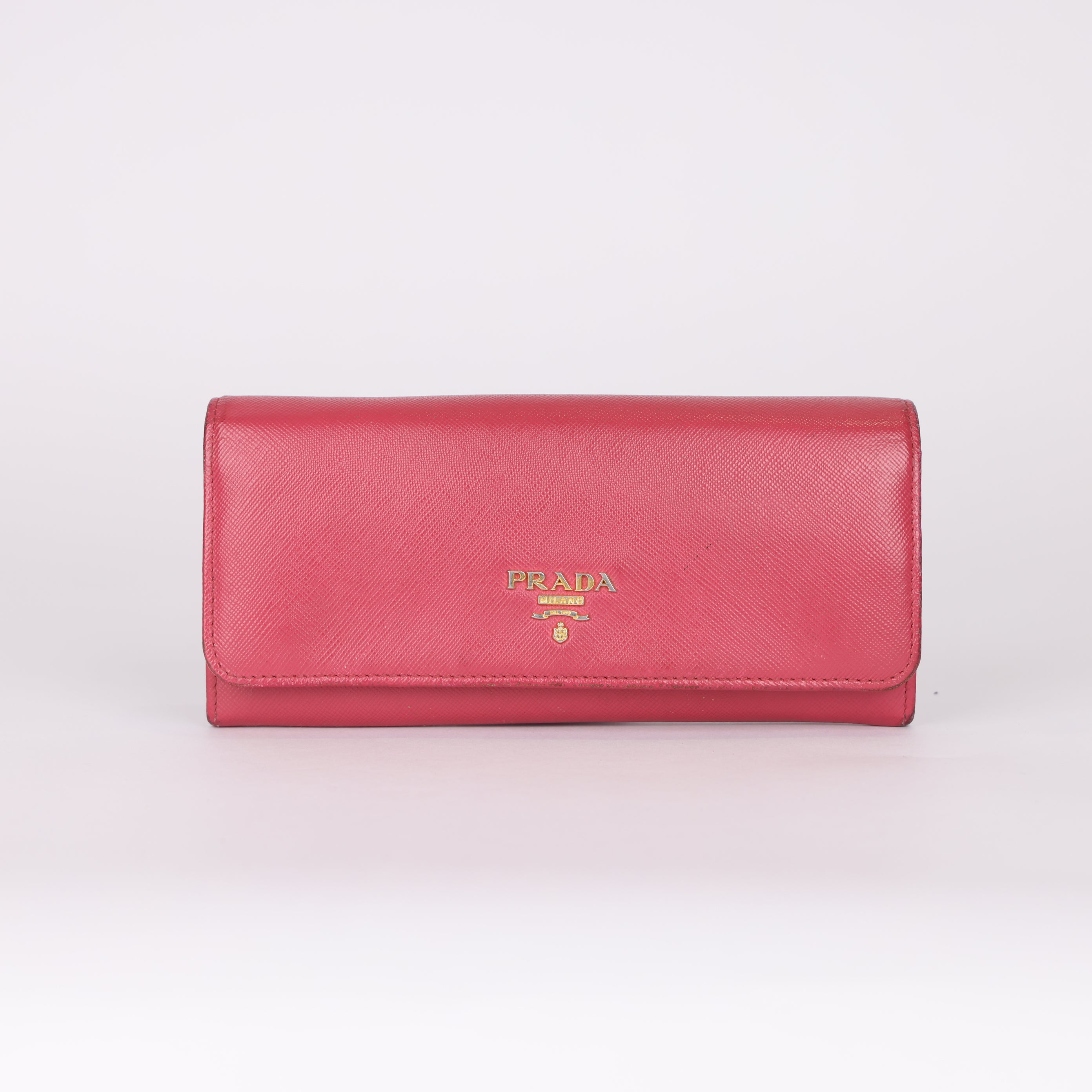 PRE OWNED- PRADA Saffiano Leather Long Wallet Deep Pink J0567W87231
