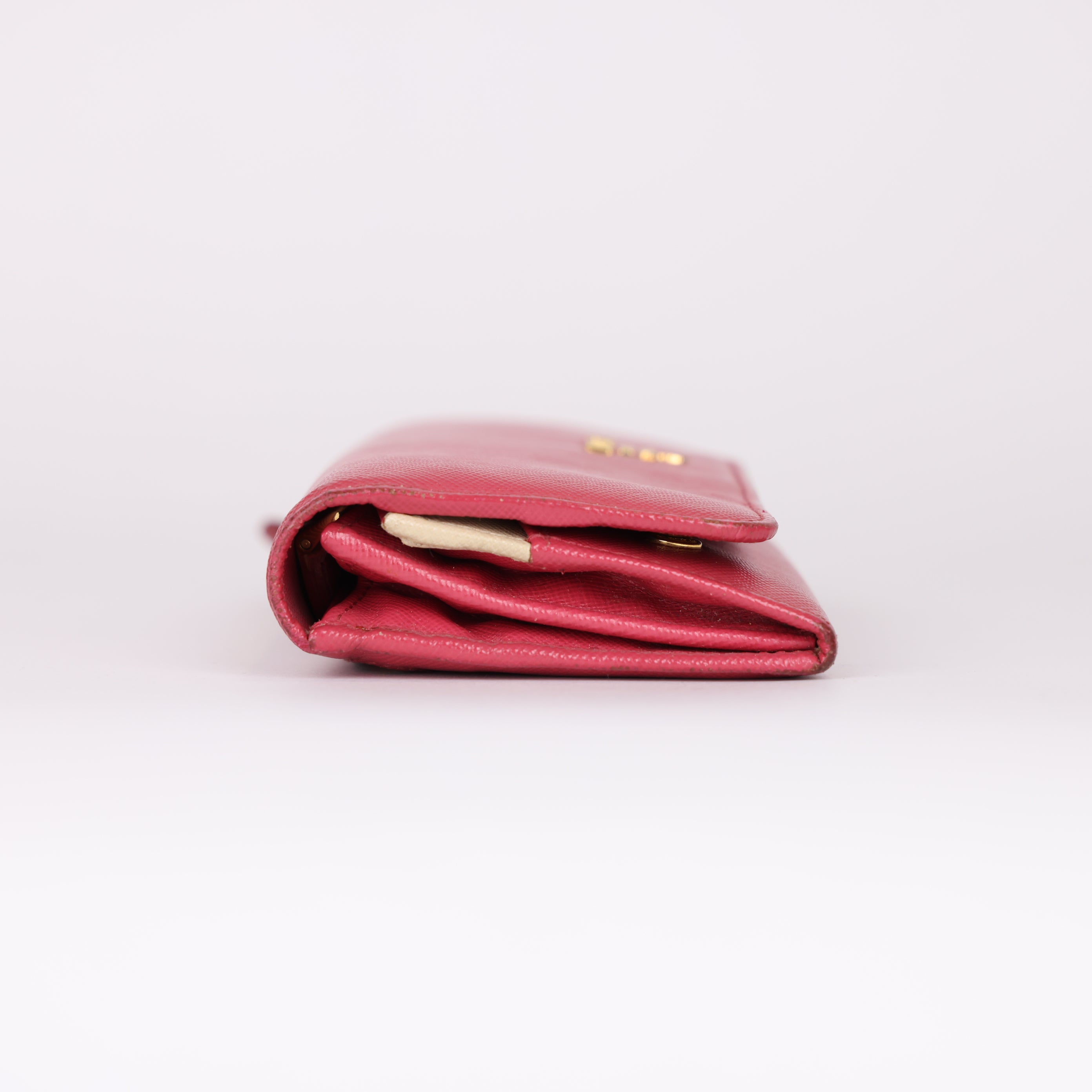 PRE OWNED- PRADA Saffiano Leather Long Wallet Deep Pink J0567W87231
