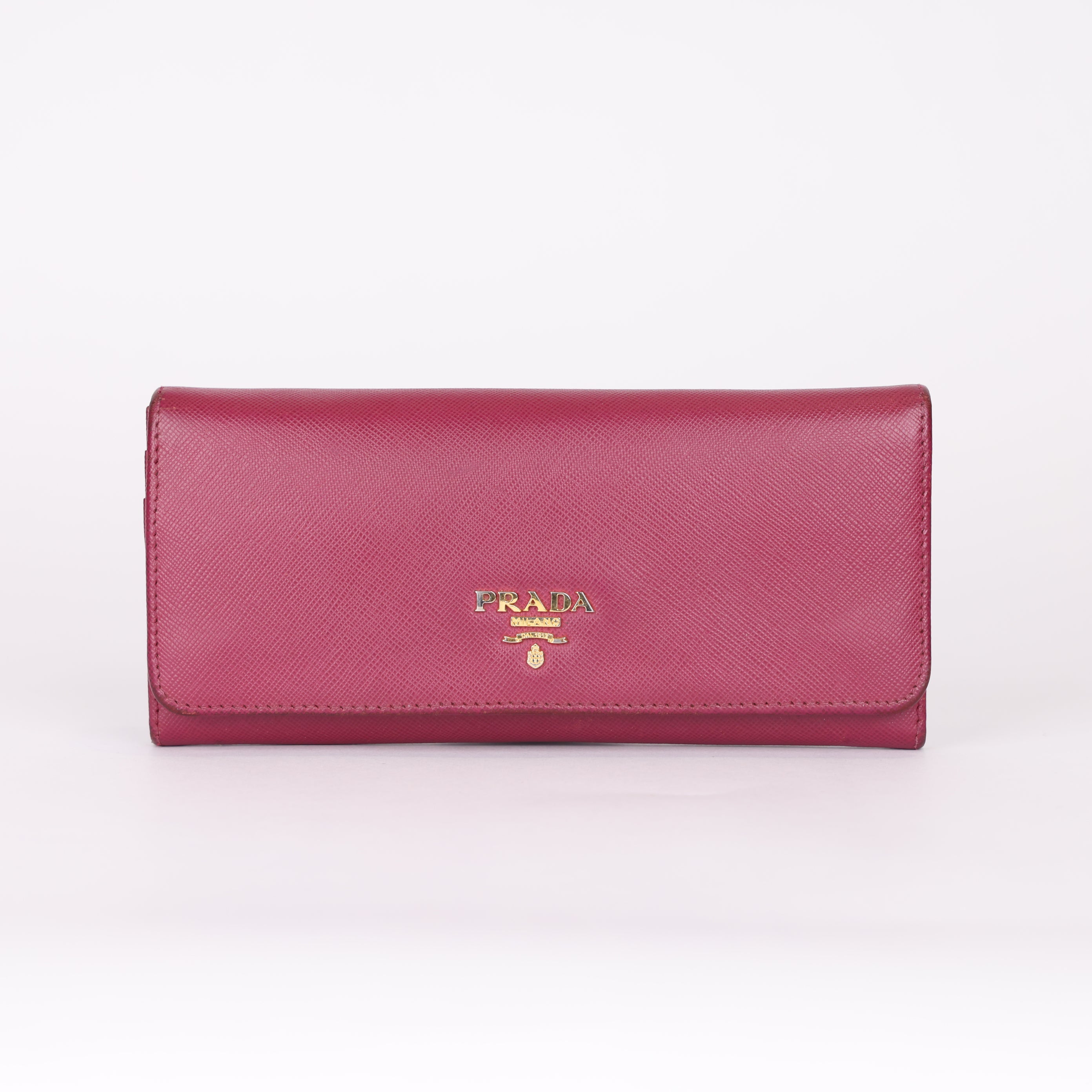 PRE OWNED- Prada Saffiano Metal Peonia Long Wallet