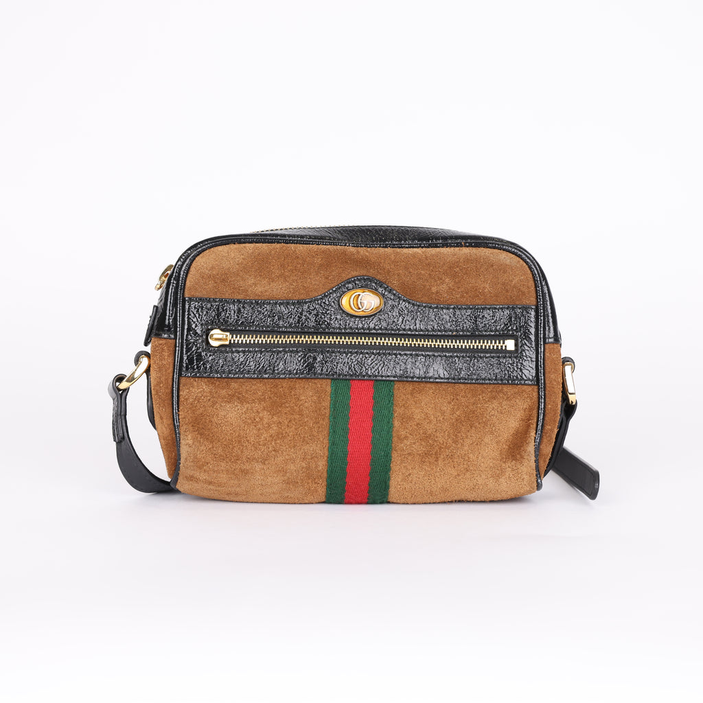 PRE OWNED- GUCCI Ophidia Brown Suede Crossbody Shoulder Bag J0561B04611