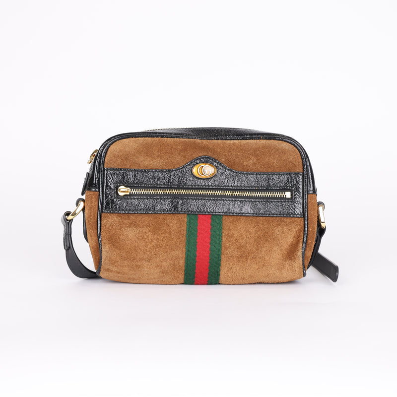 PRE OWNED- GUCCI Ophidia Brown Suede Crossbody Shoulder Bag J0561B04611