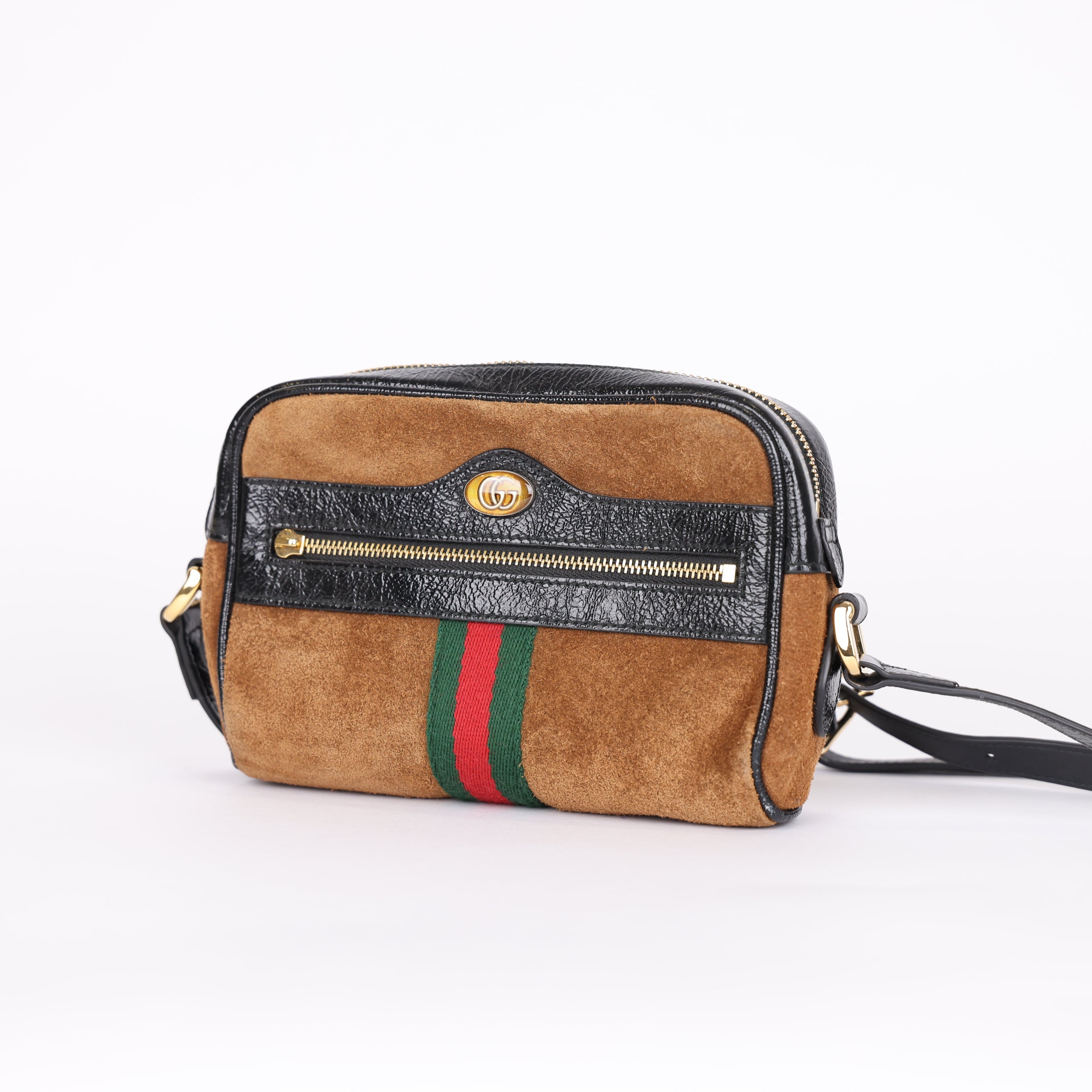 PRE OWNED- GUCCI Ophidia Brown Suede Crossbody Shoulder Bag J0561B04611