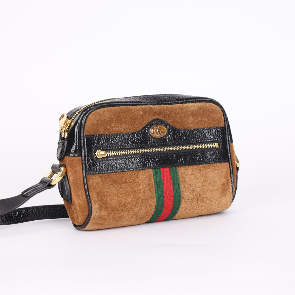 PRE OWNED- GUCCI Ophidia Brown Suede Crossbody Shoulder Bag J0561B04611