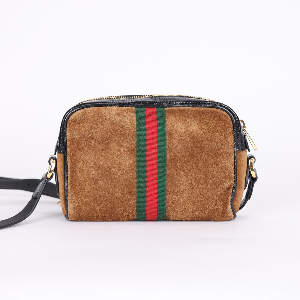 PRE OWNED- GUCCI Ophidia Brown Suede Crossbody Shoulder Bag J0561B04611