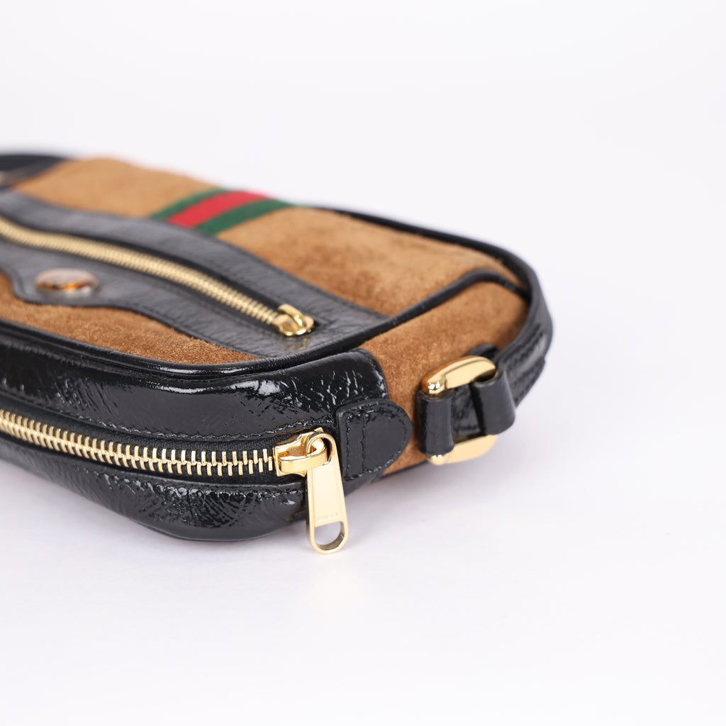 PRE OWNED- GUCCI Ophidia Brown Suede Crossbody Shoulder Bag J0561B04611