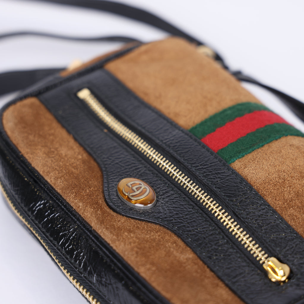 PRE OWNED- GUCCI Ophidia Brown Suede Crossbody Shoulder Bag J0561B04611