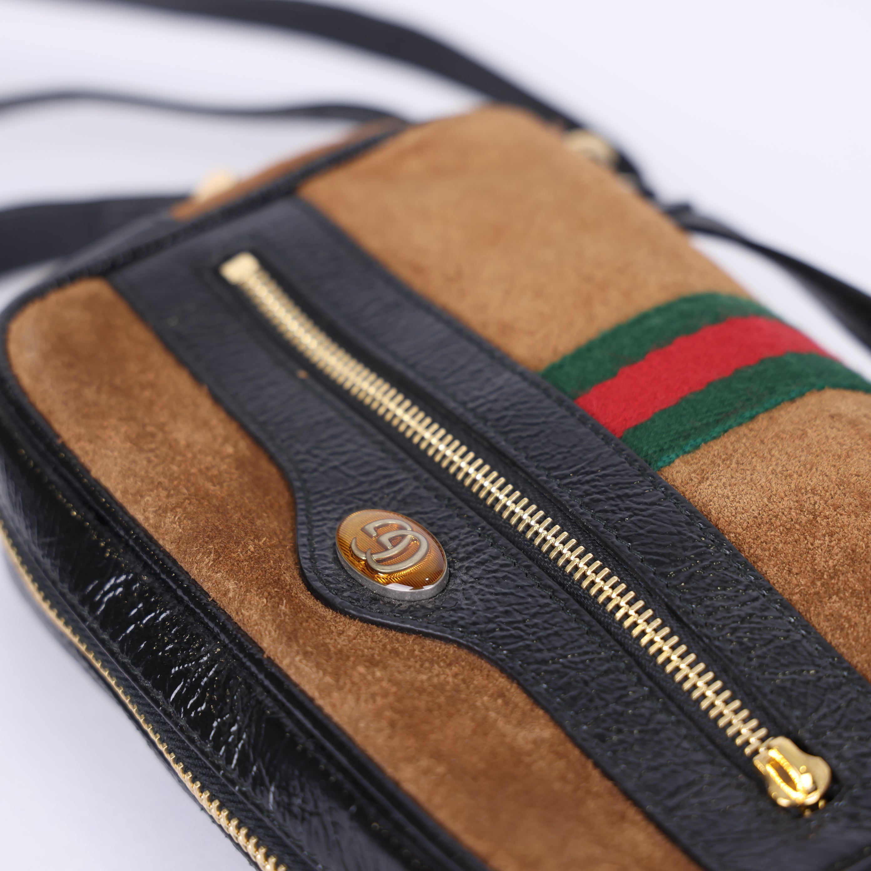 PRE OWNED- GUCCI Ophidia Brown Suede Crossbody Shoulder Bag J0561B04611