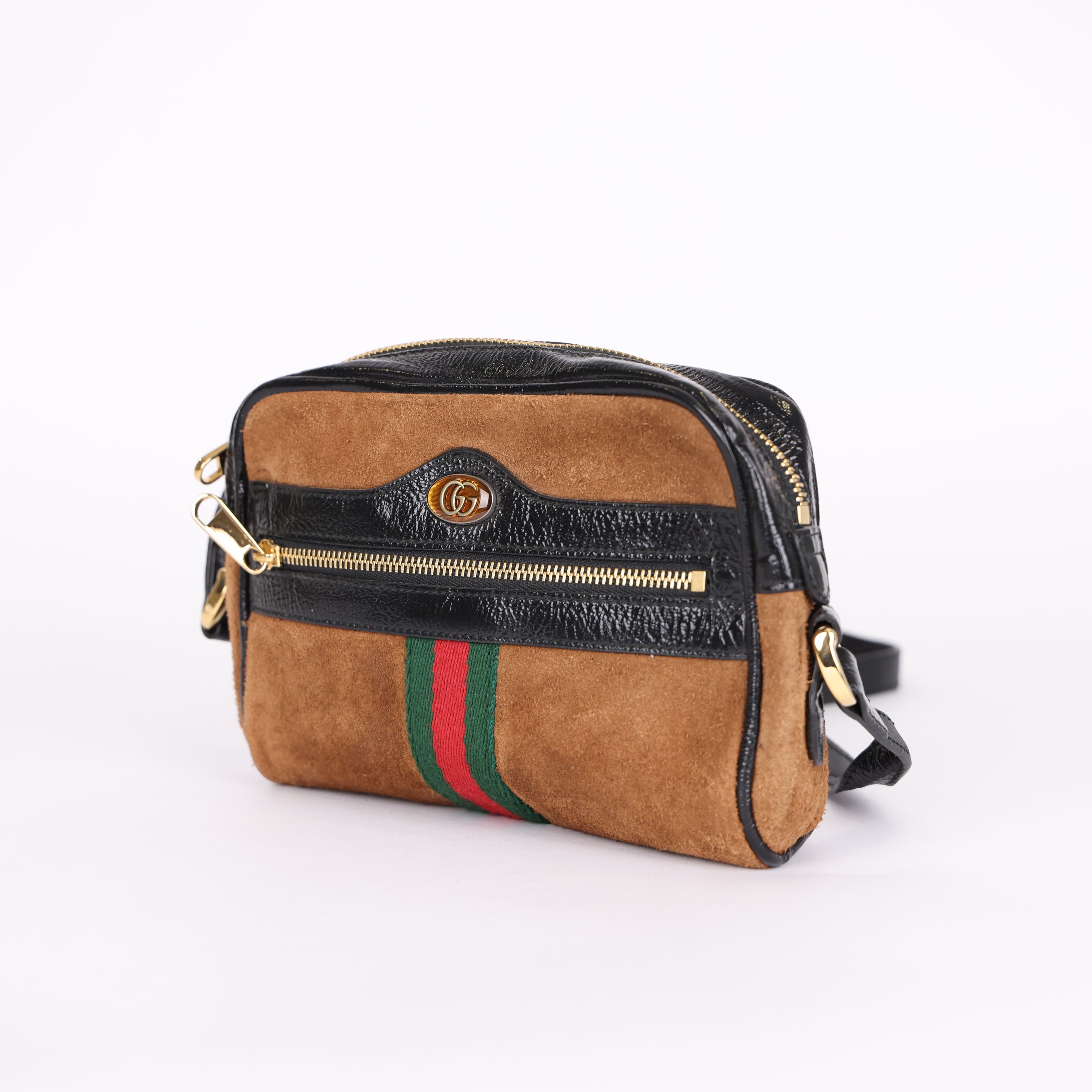 PRE OWNED- GUCCI Ophidia Brown Suede Crossbody Shoulder Bag J0574B08923