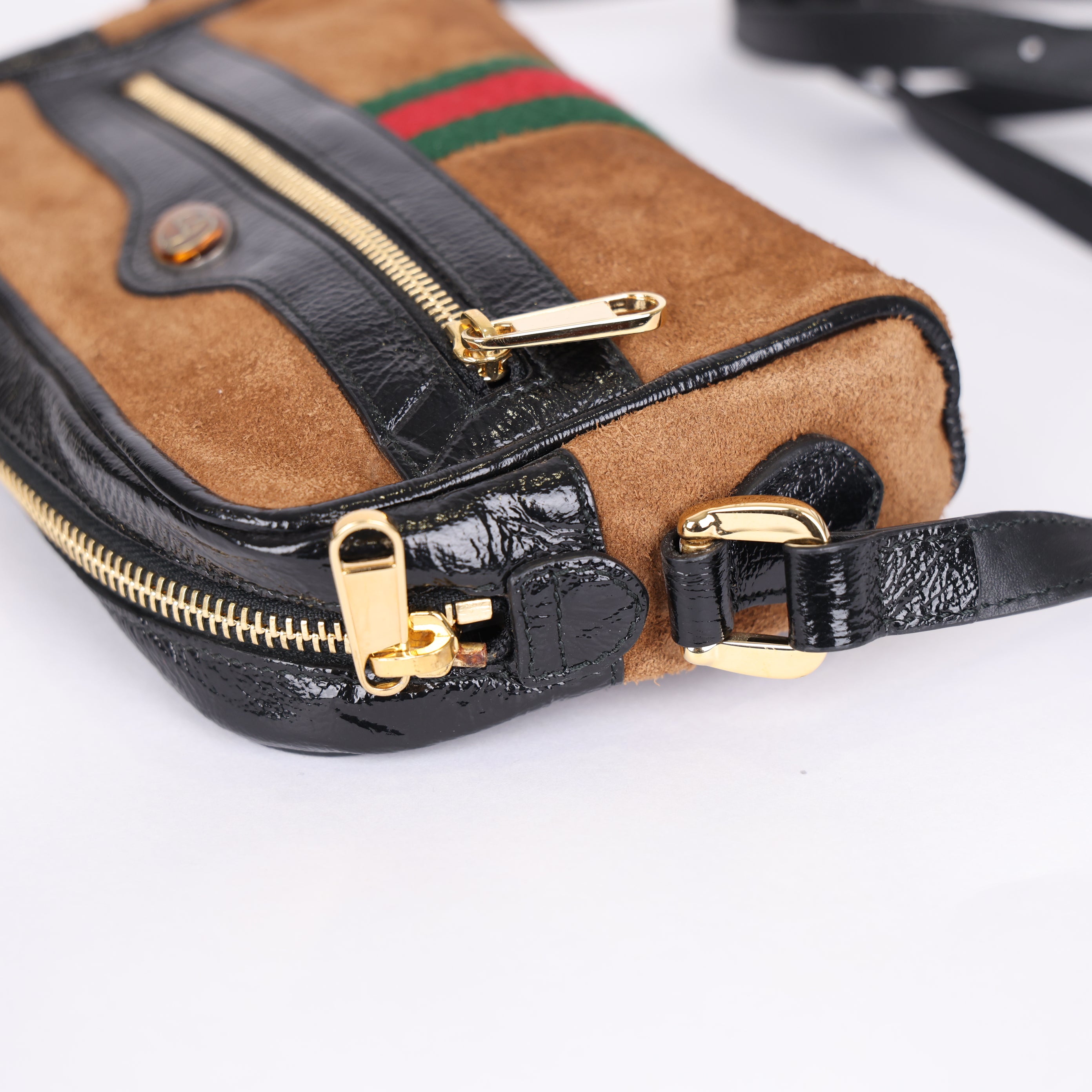 PRE OWNED- GUCCI Ophidia Brown Suede Crossbody Shoulder Bag J0574B08923