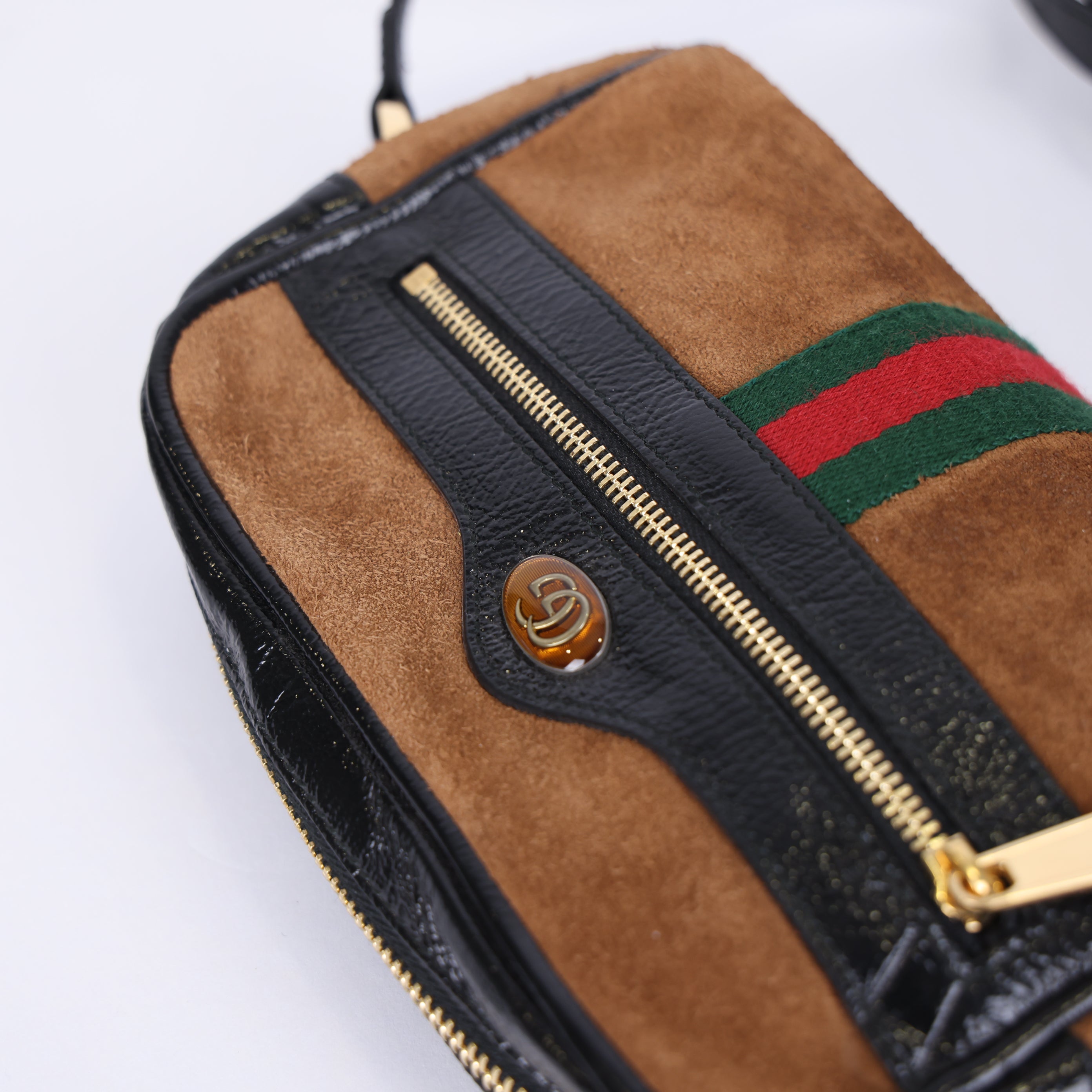 PRE OWNED- GUCCI Ophidia Brown Suede Crossbody Shoulder Bag J0574B08923