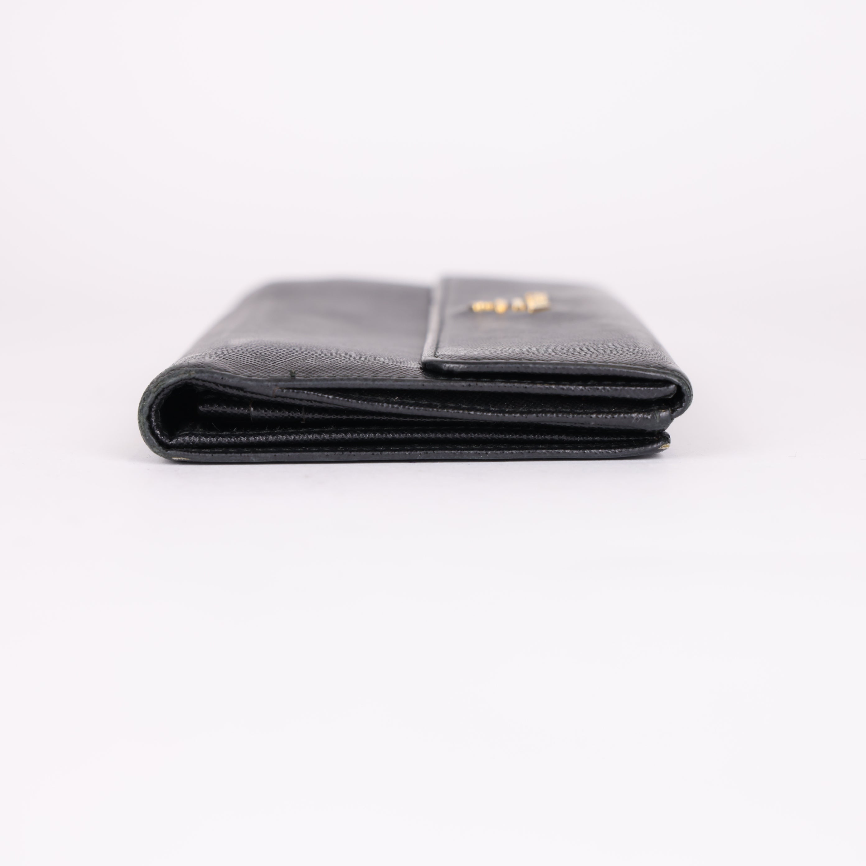 PRADA Black Wallet with Gold-Tone Logo- Pre Owned