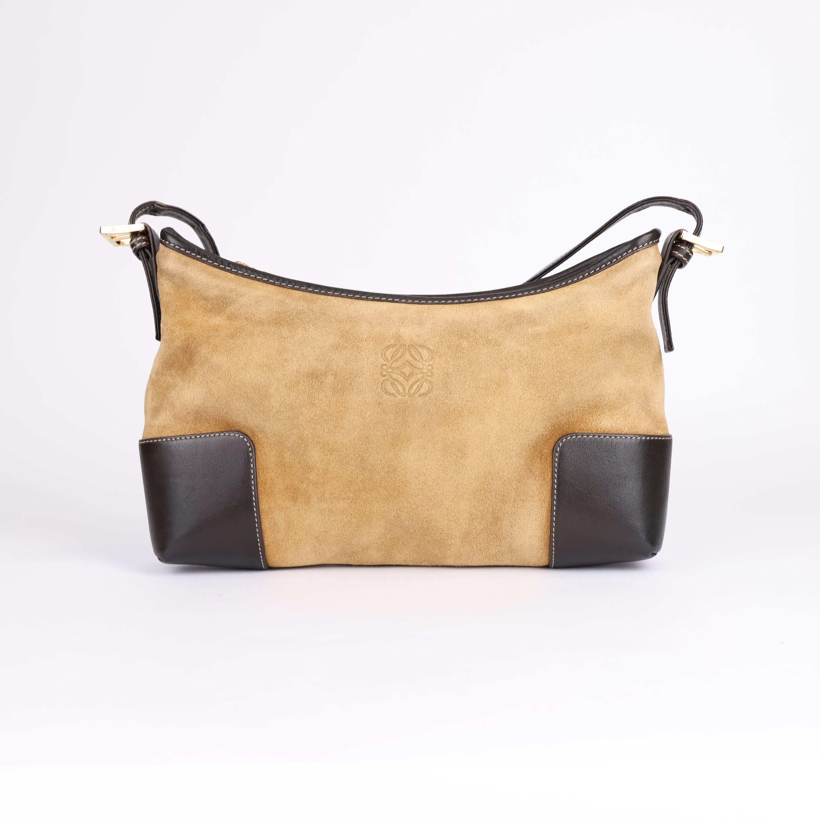 LOEWE Brown Anagram Suede Shoulder Bag Dark brown- Pre Owned