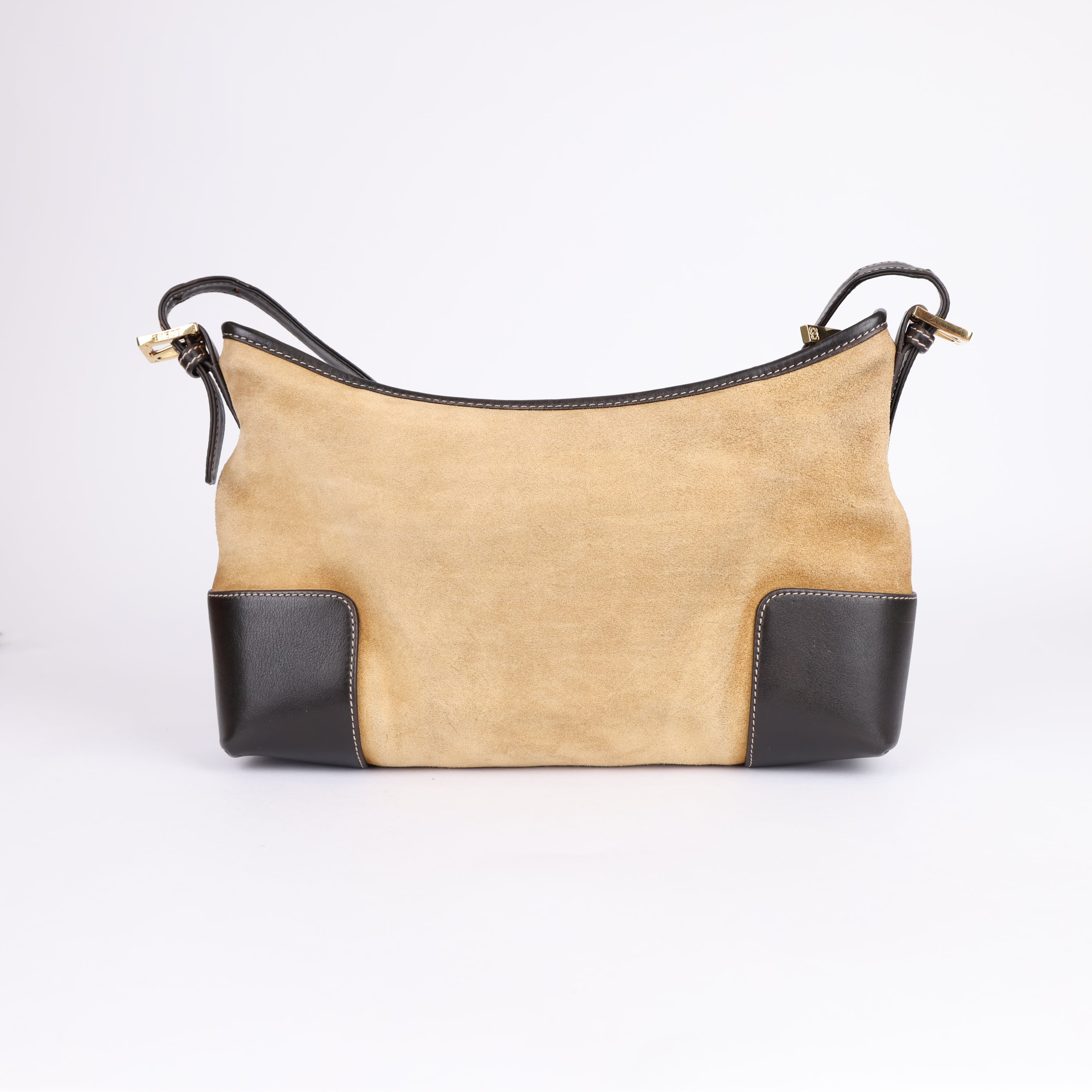 LOEWE Brown Anagram Suede Shoulder Bag Dark brown- Pre Owned