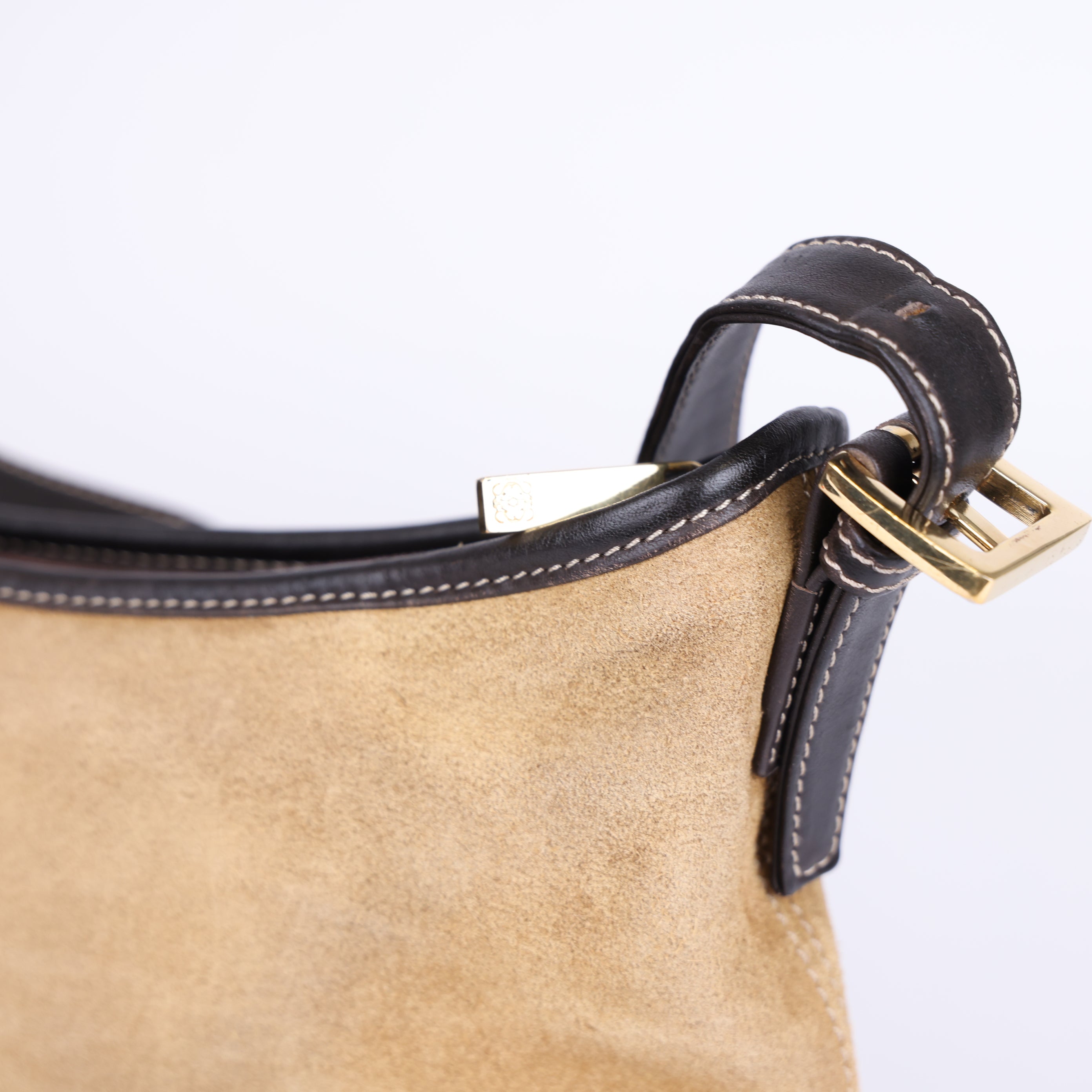 LOEWE Brown Anagram Suede Shoulder Bag Dark brown- Pre Owned