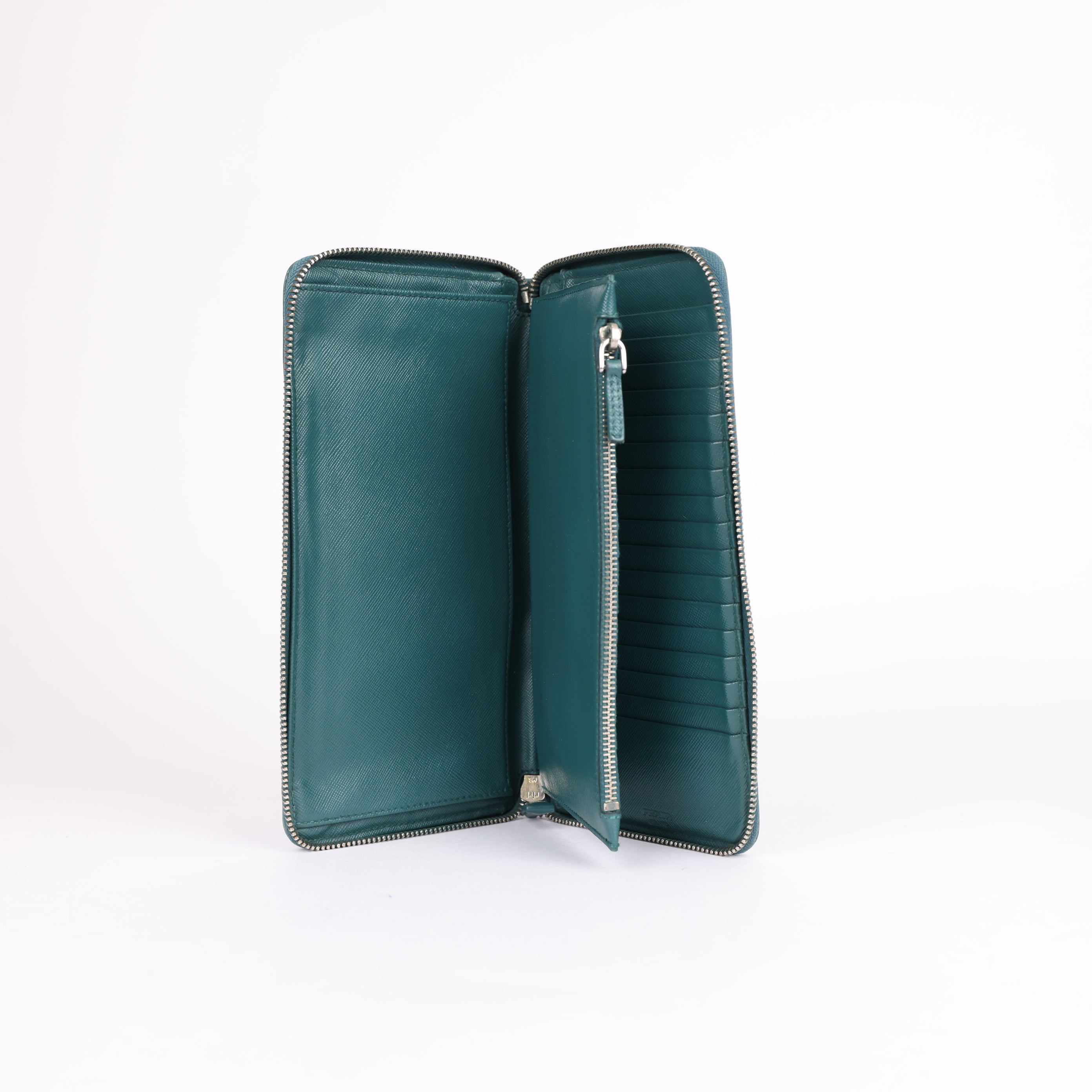 PRADA Green Leather Zip-Around Long Wallet- Pre Owned