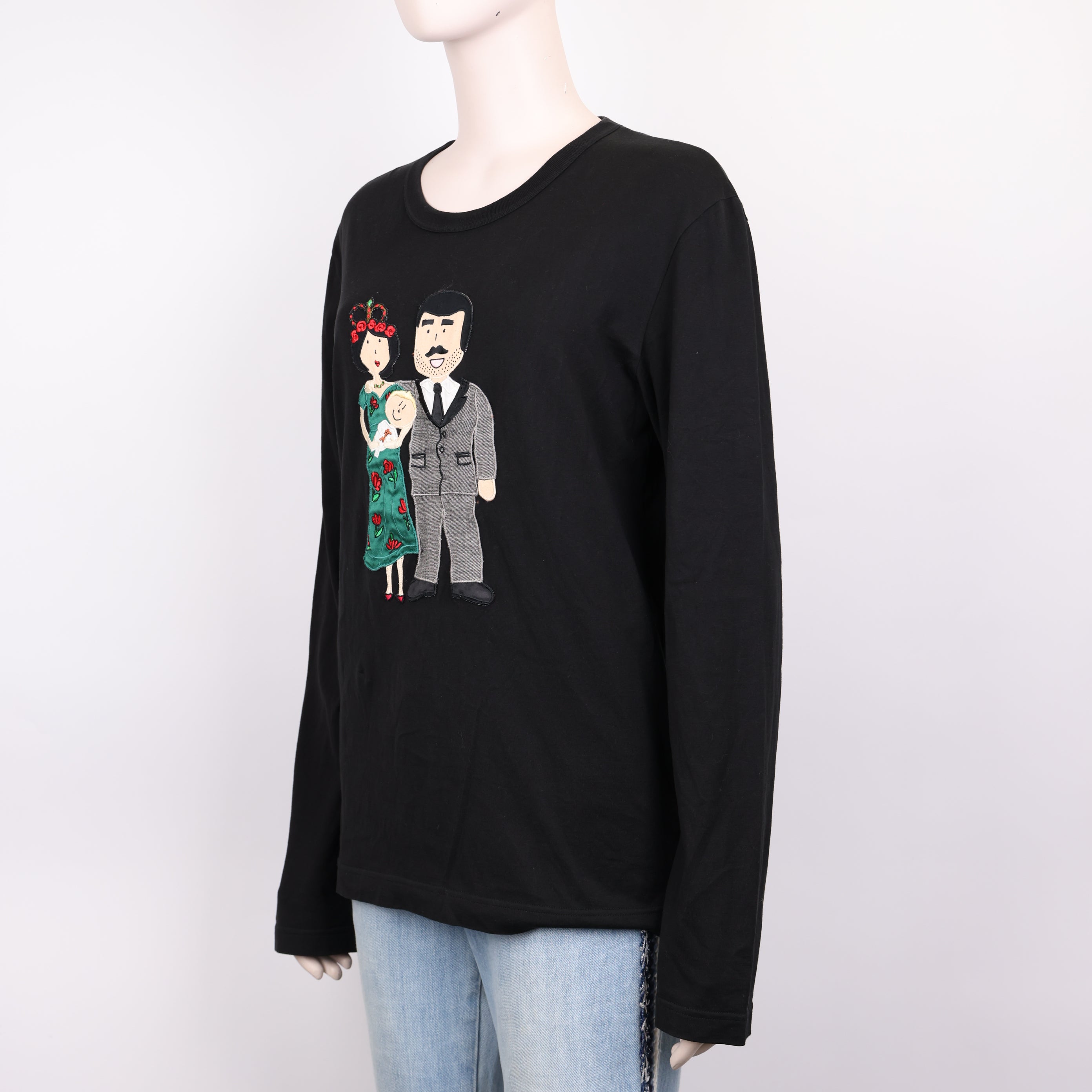 PRE OWNED- Dolce & Gabbana Cartoon Family of Three Embroidered Sweatshirt Size 46 J0619C84123