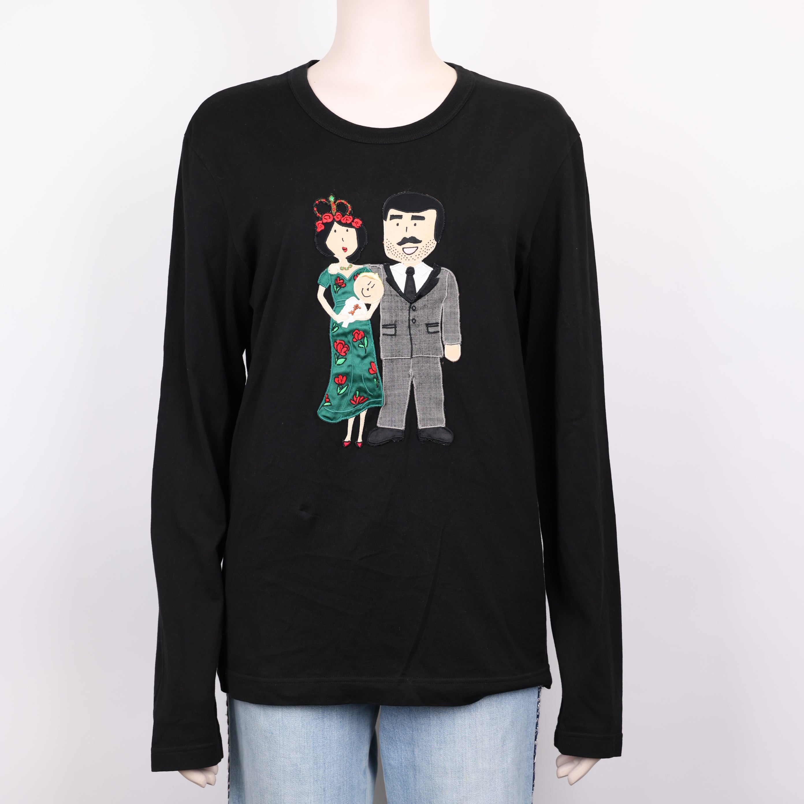 PRE OWNED- Dolce & Gabbana Cartoon Family of Three Embroidered Sweatshirt Size 46 J0619C84123
