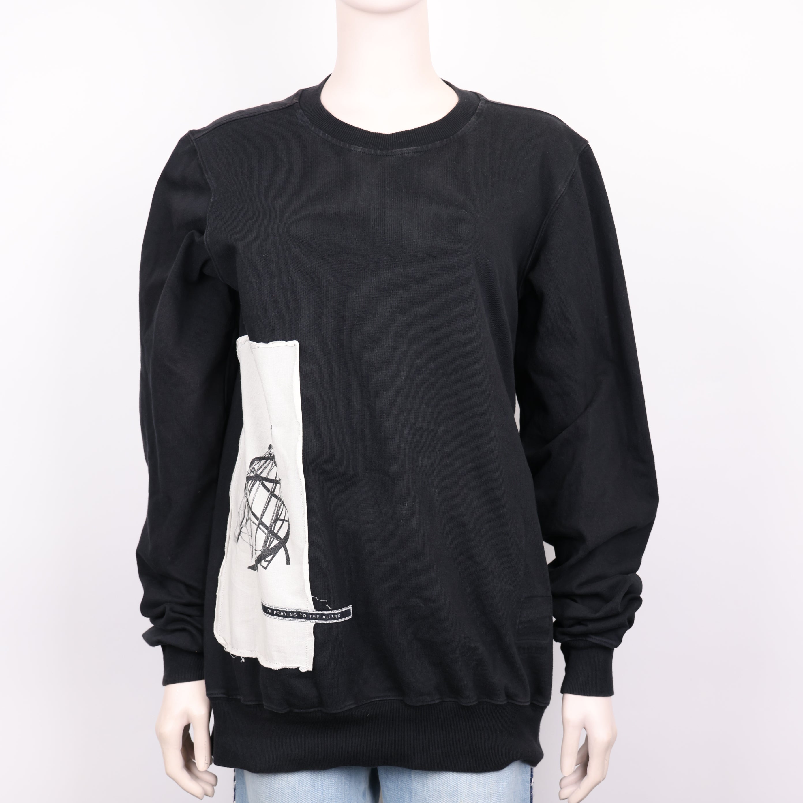 PRE OWNED- Rick Owens DRKSHDW Black Patch Crew Neck Sweatshirt Size M J0590C54472