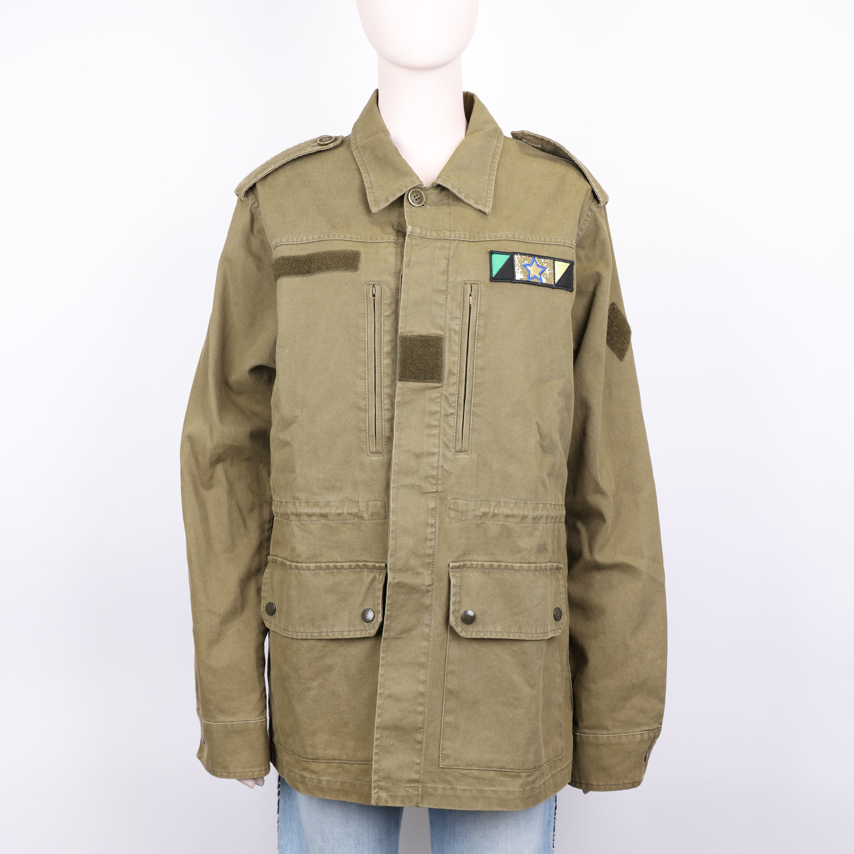 PRE OWNED- Saint Laurent slp army green logo embroidered jacket size 48 J0592C21194