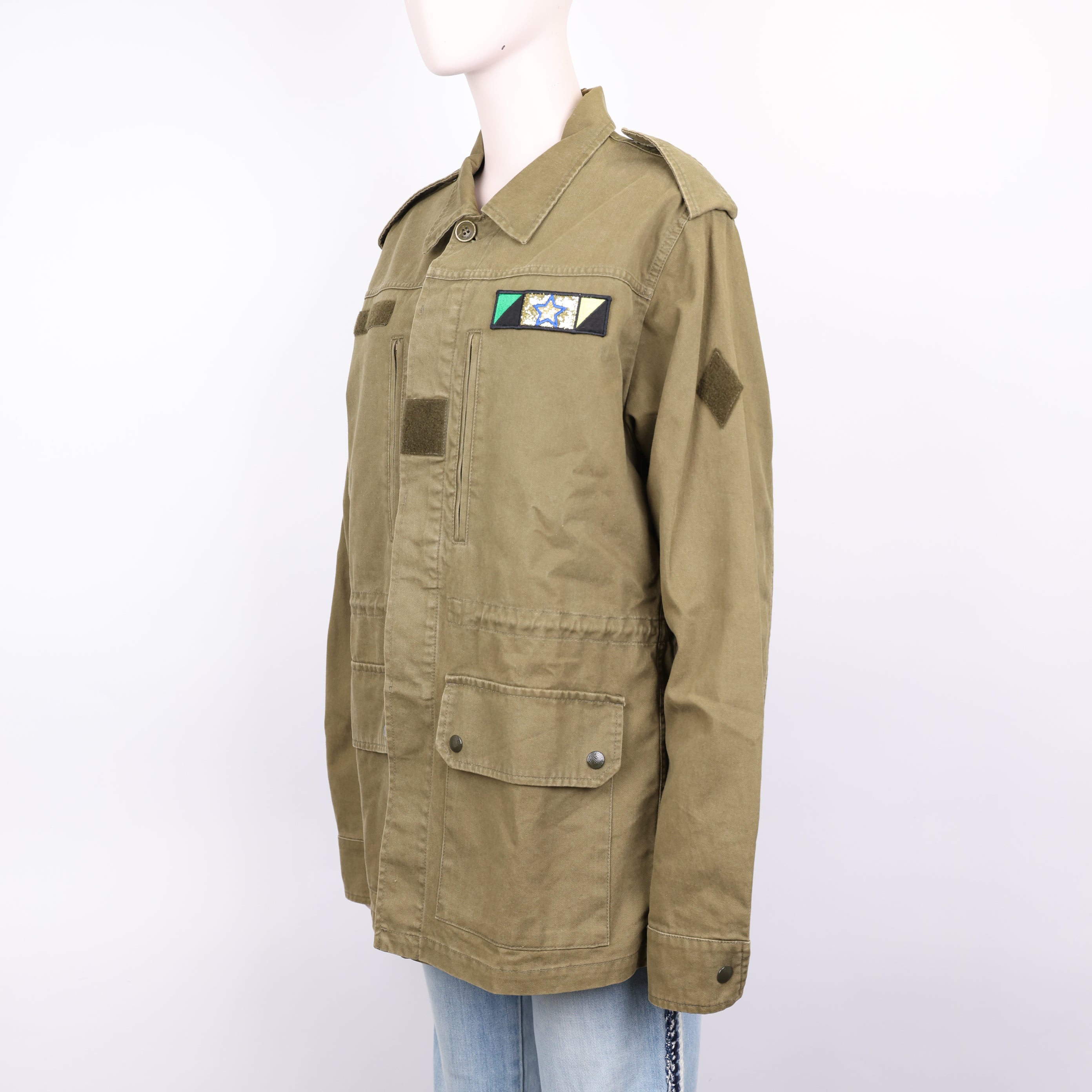 PRE OWNED- Saint Laurent slp army green logo embroidered jacket size 48 J0592C21194