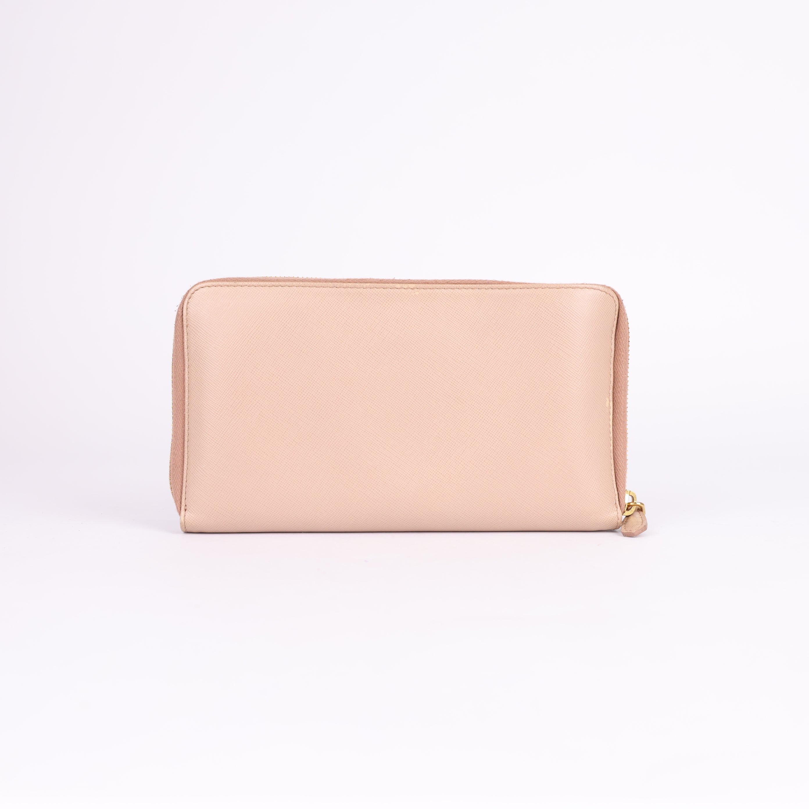 PRADA Saffiano Leather Wallet in Pink Beige with Metal Triangle Logo- Pre Owned