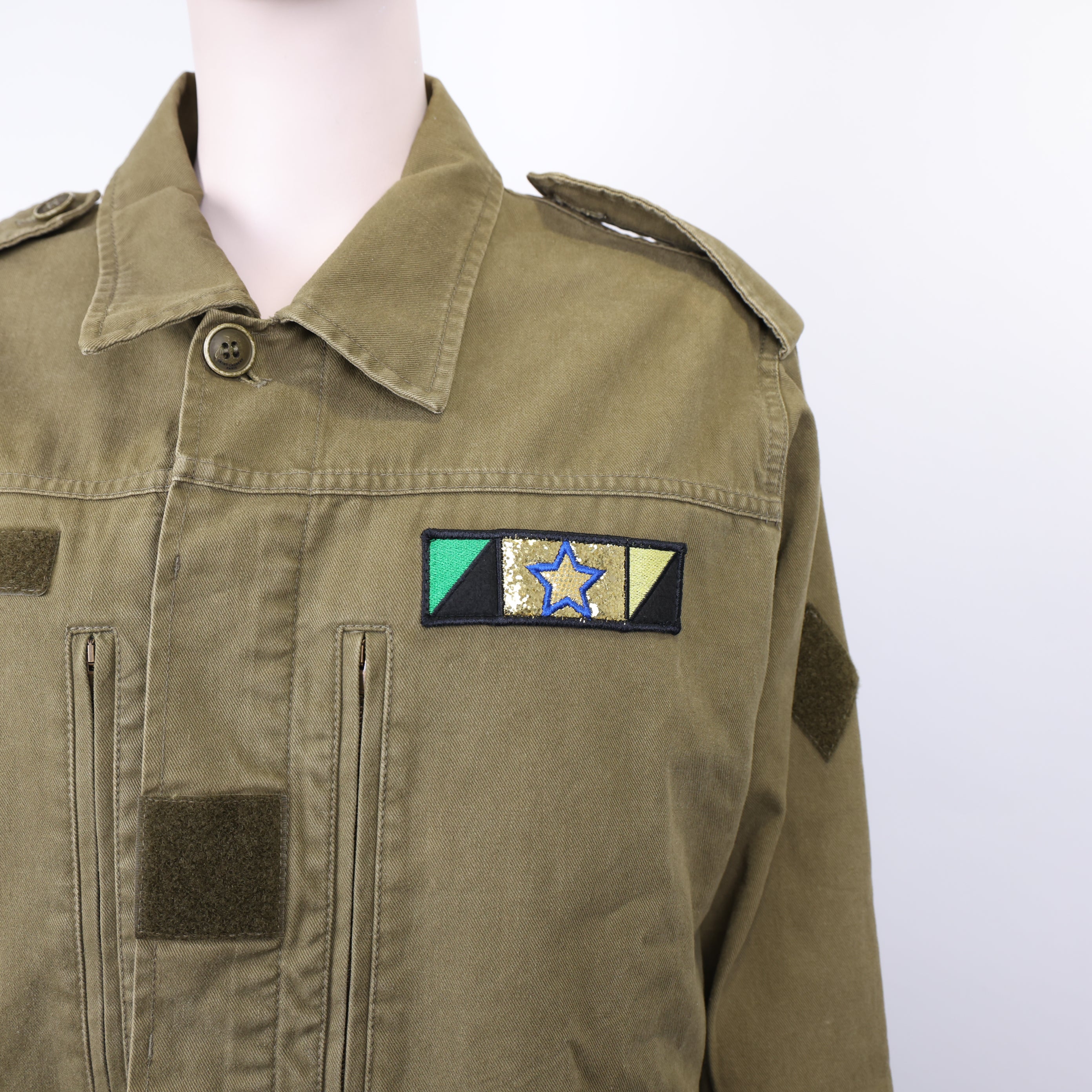 PRE OWNED- Saint Laurent slp army green logo embroidered jacket size 48 J0592C21194
