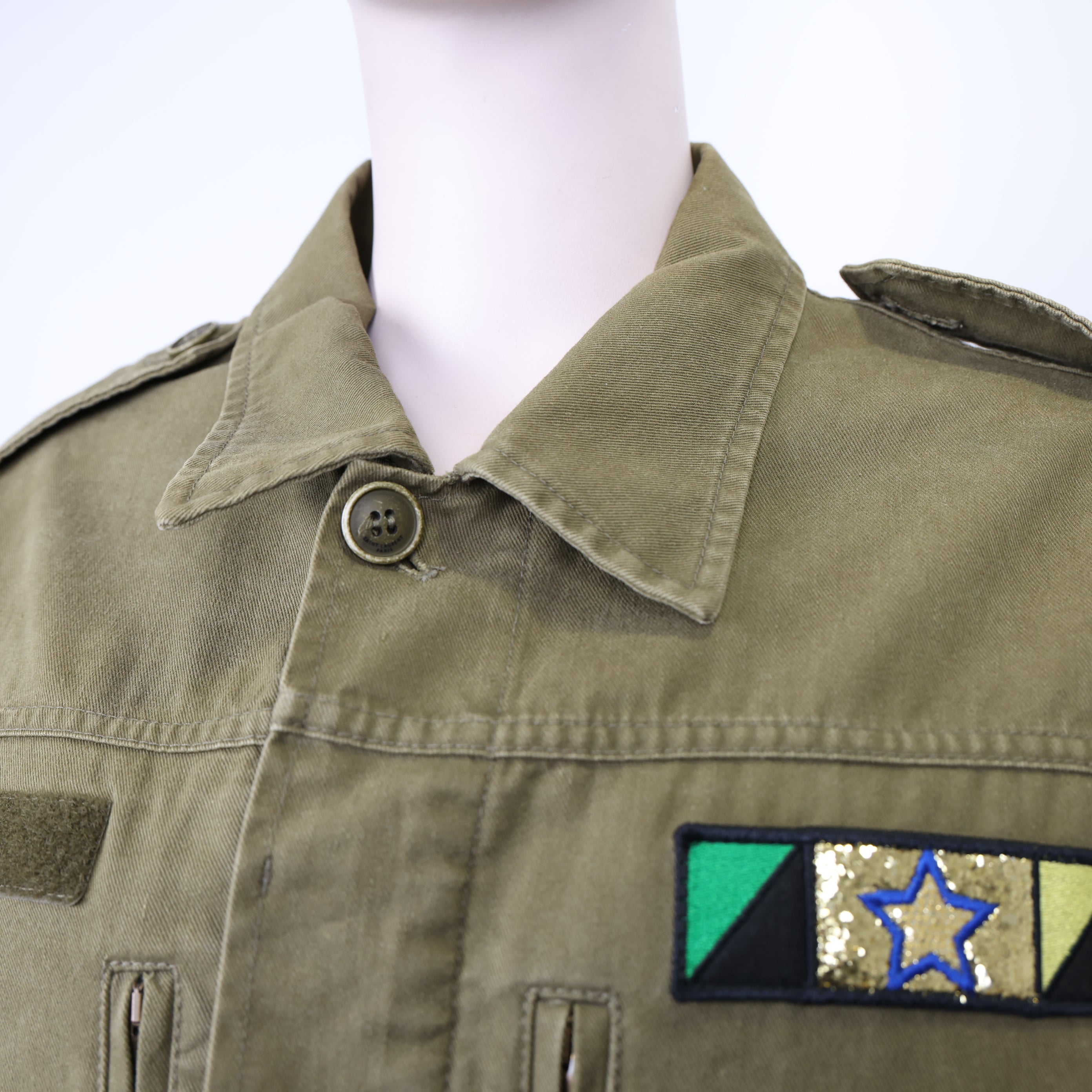 PRE OWNED- Saint Laurent slp army green logo embroidered jacket size 48 J0592C21194