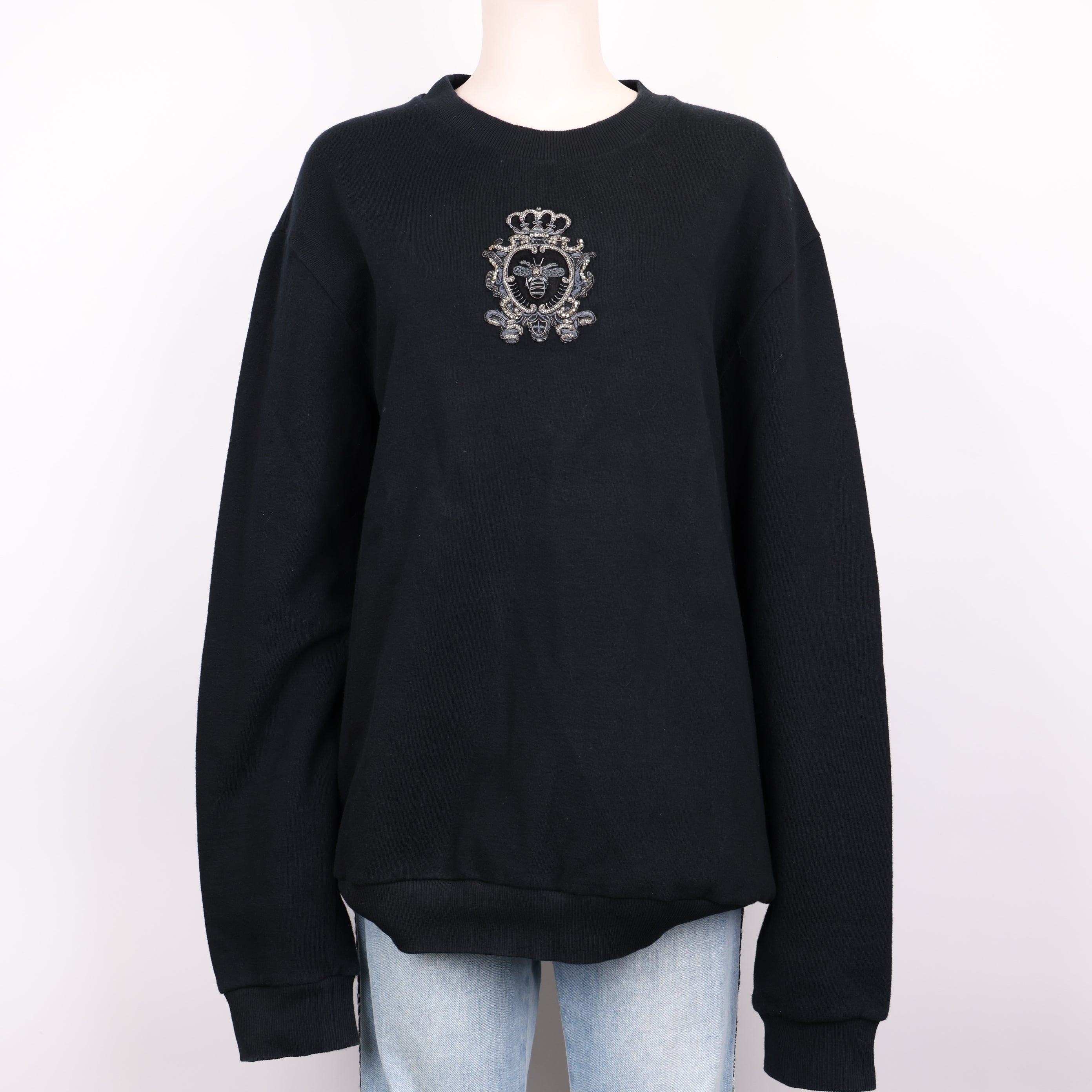 PRE OWNED- Dolce & Gabbana black crown embroidered sweatshirt size 54 J0605C28901