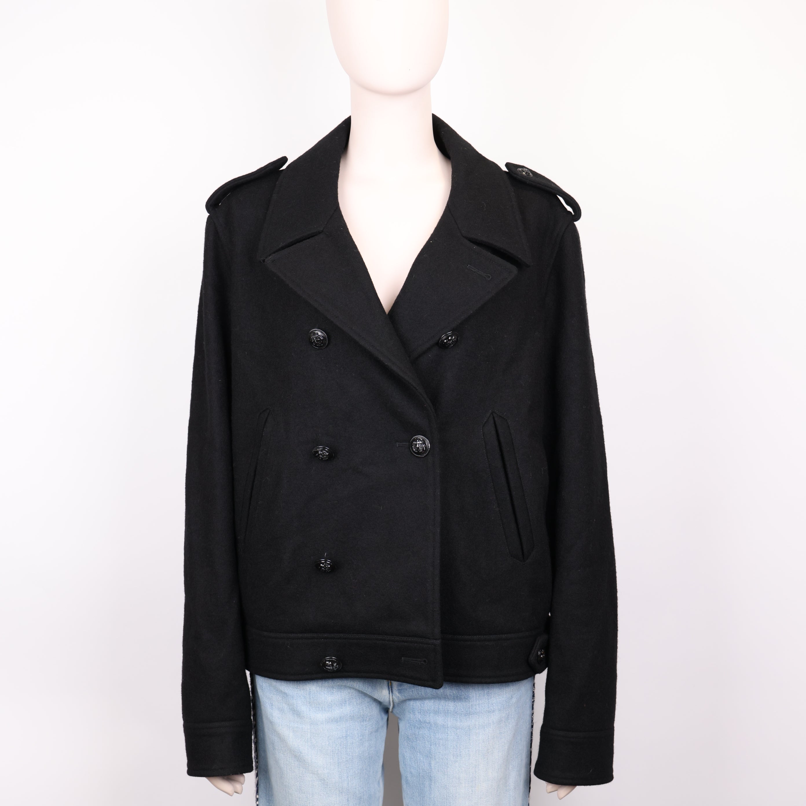 PRE OWNED- Saint Laurent slp black double-breasted short coat size 50 J0591C66672