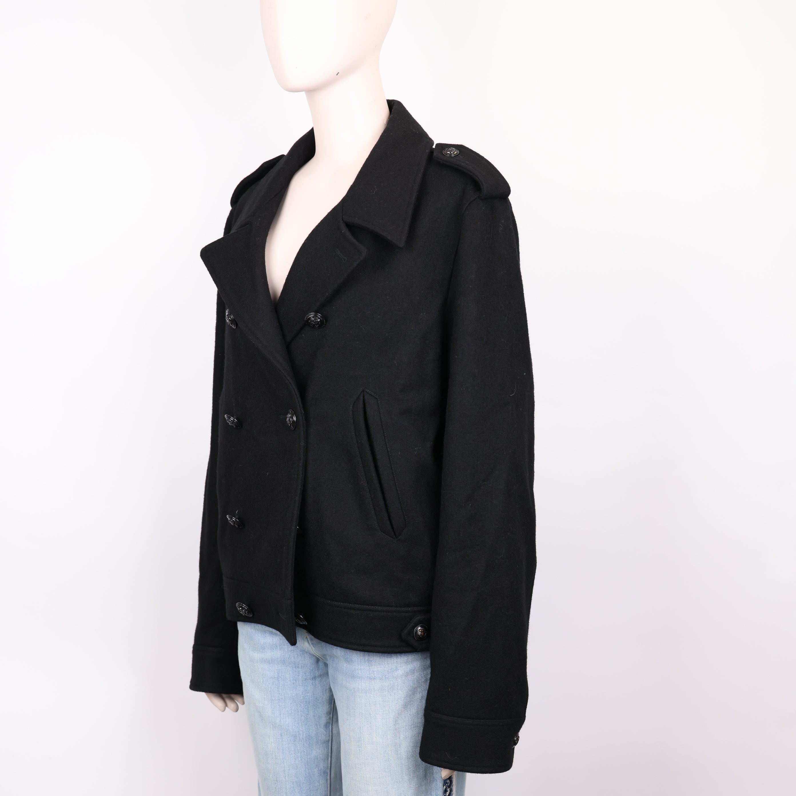 PRE OWNED- Saint Laurent slp black double-breasted short coat size 50 J0591C66672
