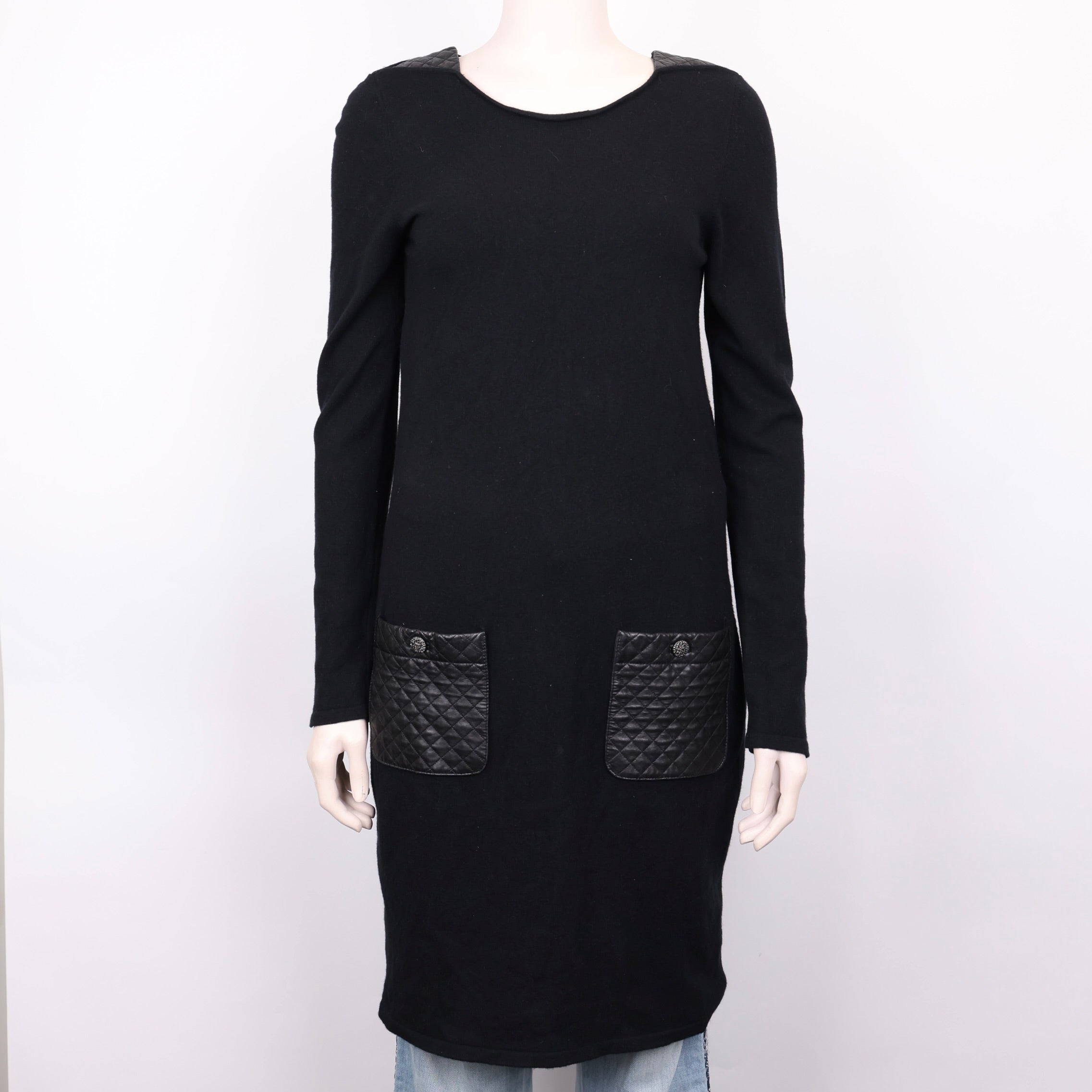PRE OWNED- CHANEL Black Pocket Leather Dress Size 38 J0586C12904