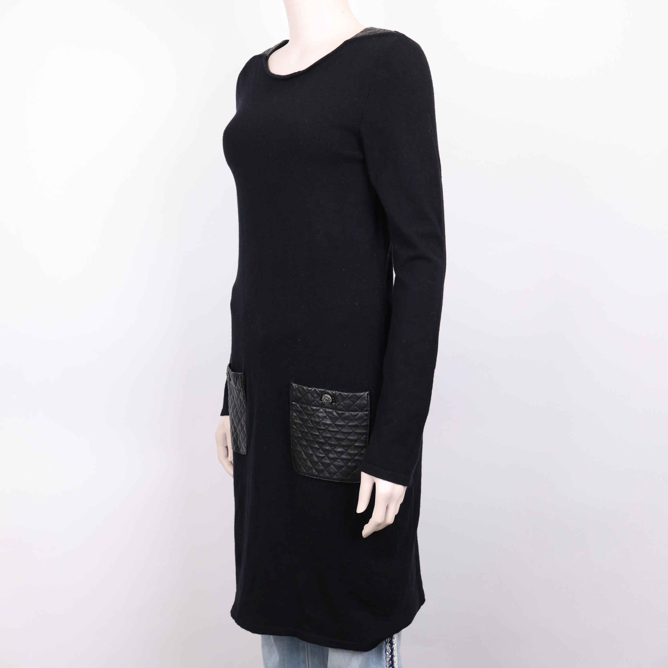 PRE OWNED- CHANEL Black Pocket Leather Dress Size 38 J0586C12904