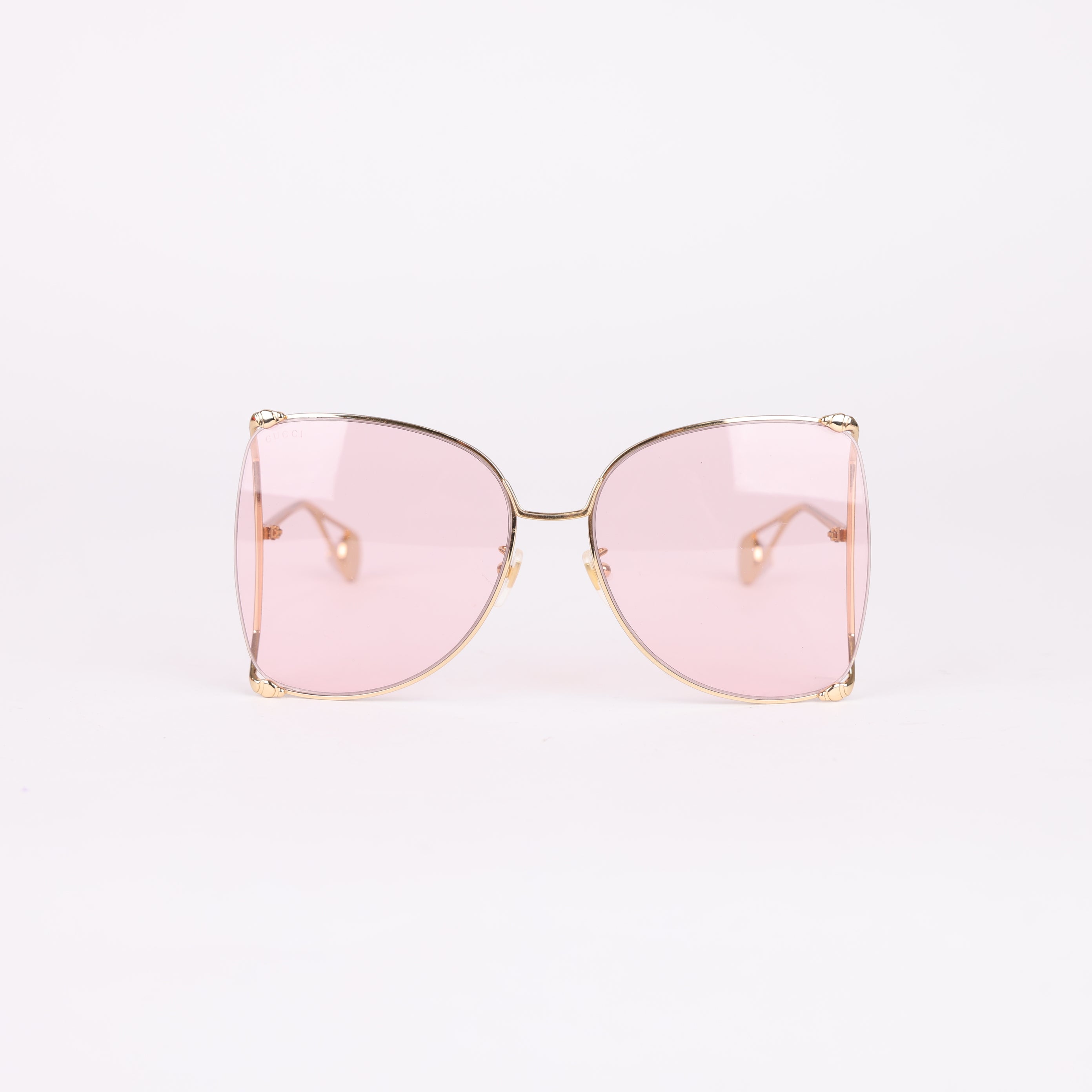 Gucci Square Oversized Sunglasses in Gold With Pink Lens- Pre Owned