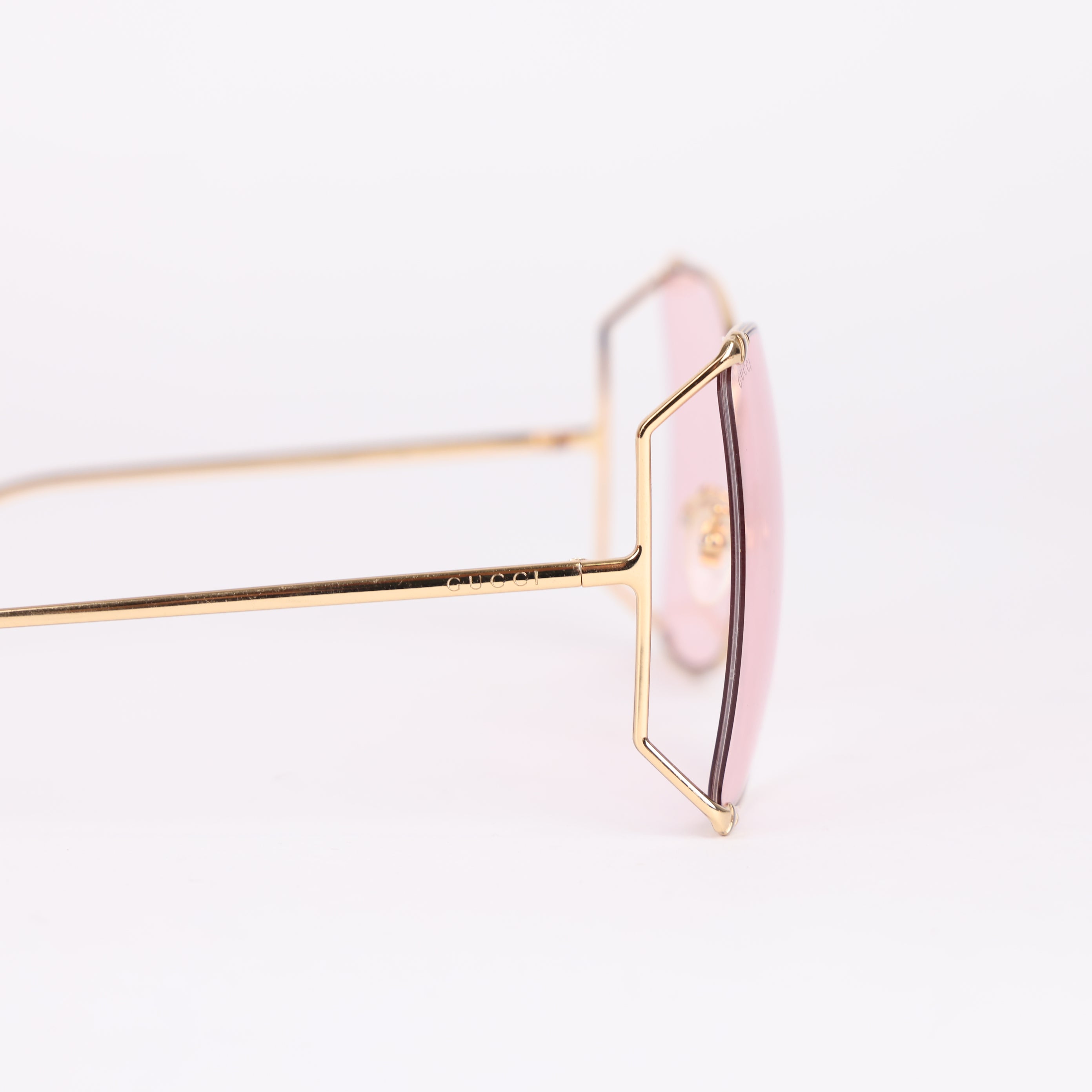 Gucci Square Oversized Sunglasses in Gold With Pink Lens- Pre Owned