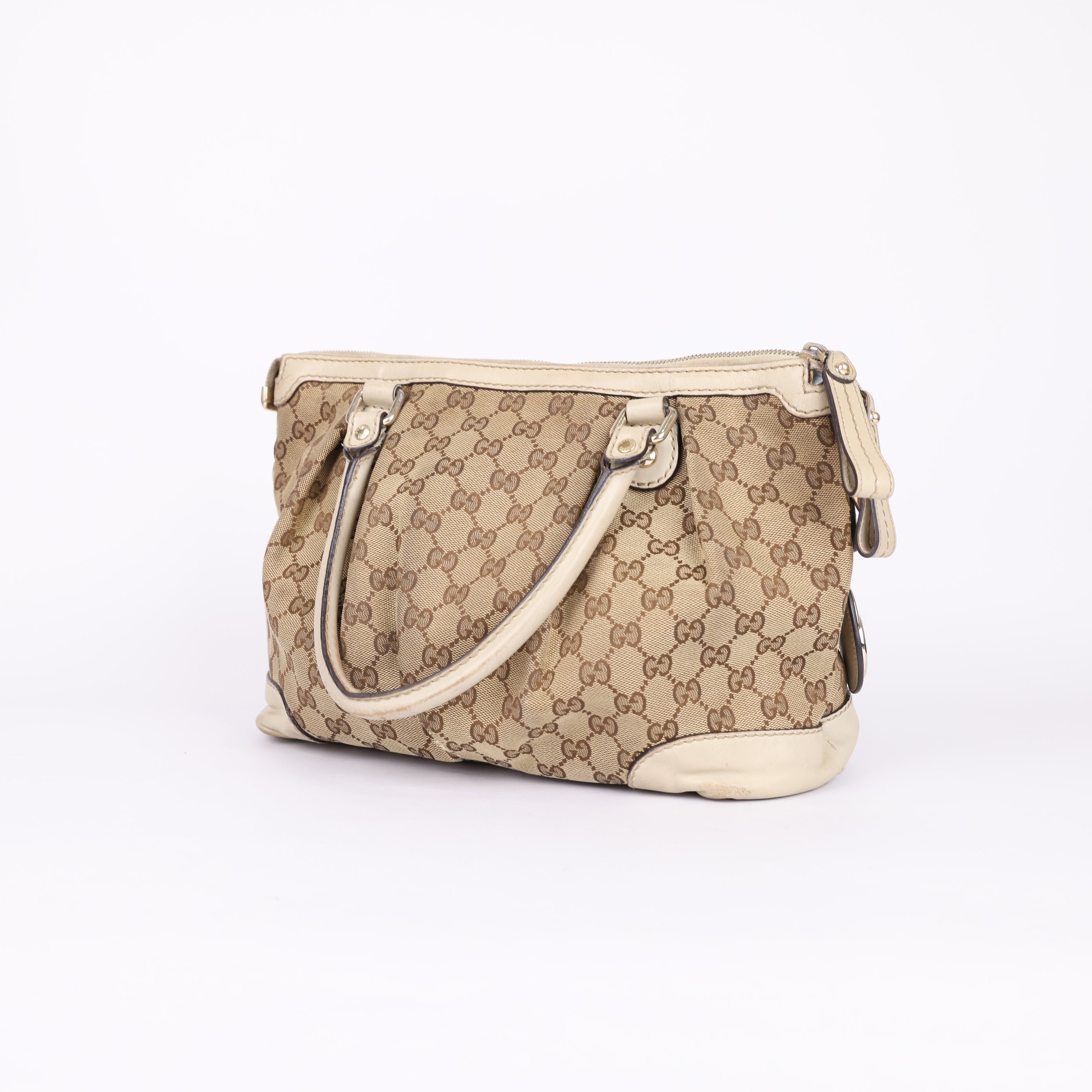 Gucci GG Canvas Sukey Medium Satchel Brown Beige- Pre Owned