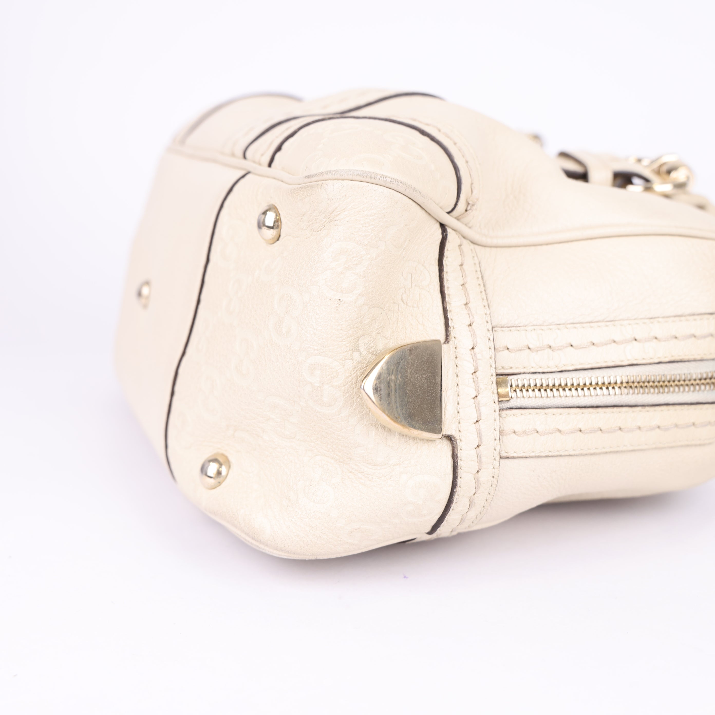 Gucci White Leather Boston Bag- Pre Owned